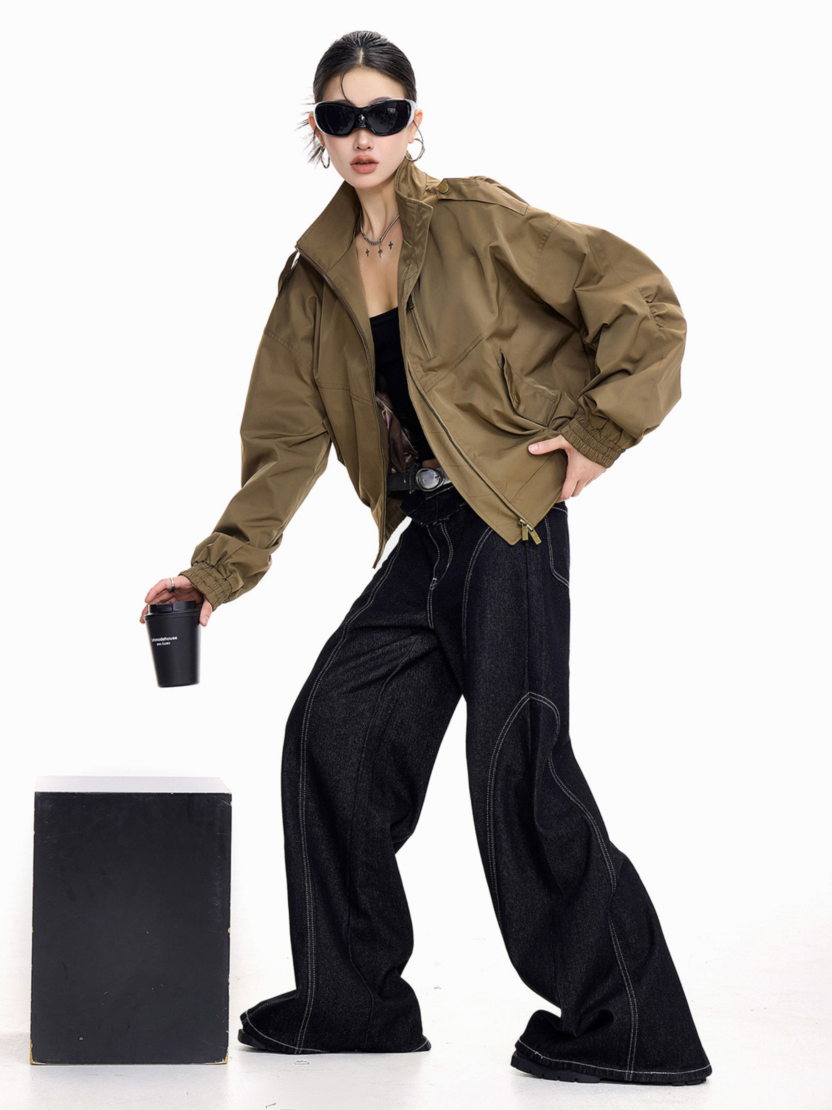 StoneCrate - Women's Stand Collar Short Utility Jacket