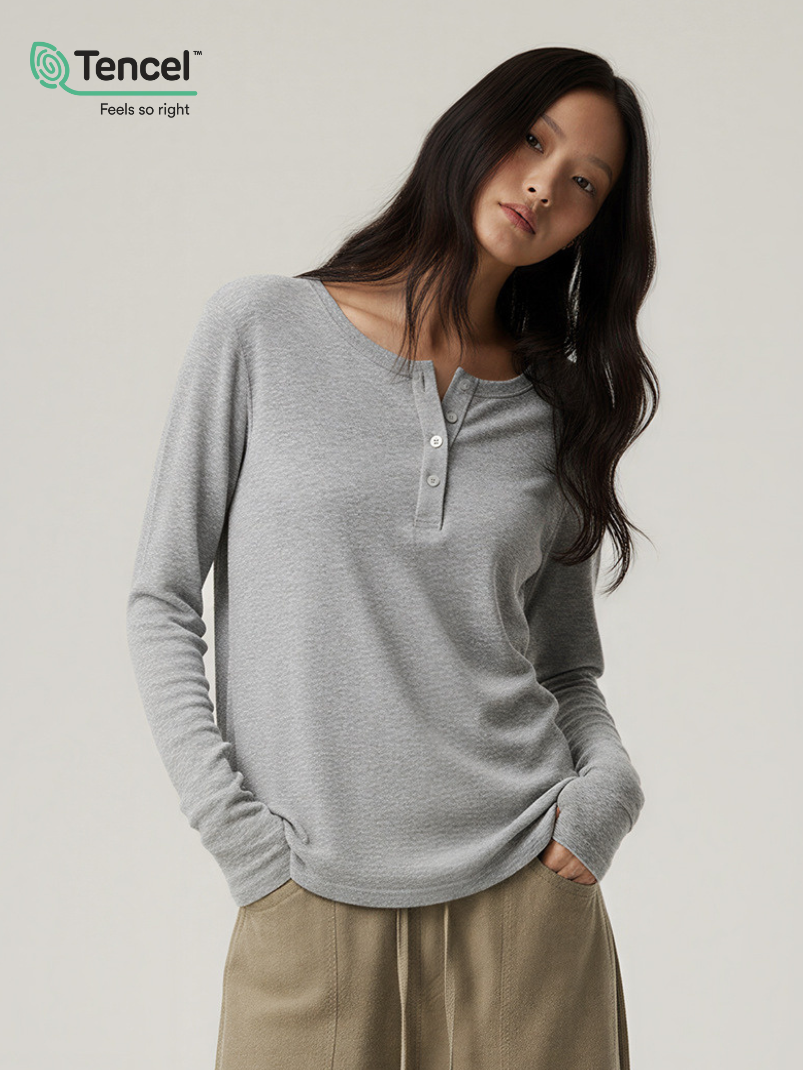 Ashford - Women's TENCEL™ Henley Neck Slim-Fit Long Sleeve Tee