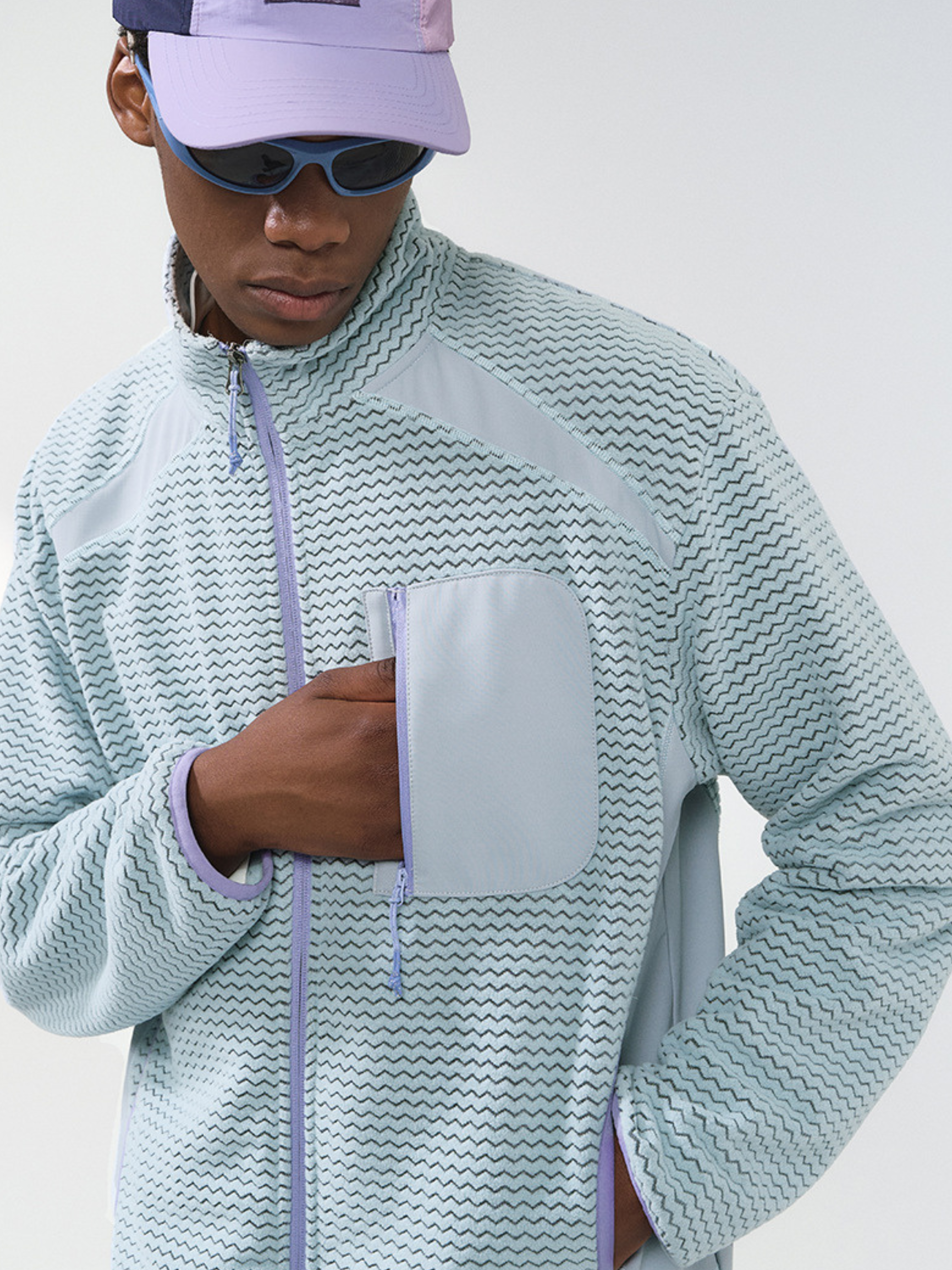 Nightthorn - Unisex Wave Pattern Fleece Zip-Up Sweatshirt