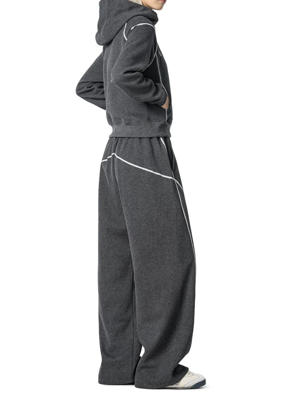 HawkSoar - Women's Contrast-Stitch Cropped Jacket & Wide-Leg Pants Set