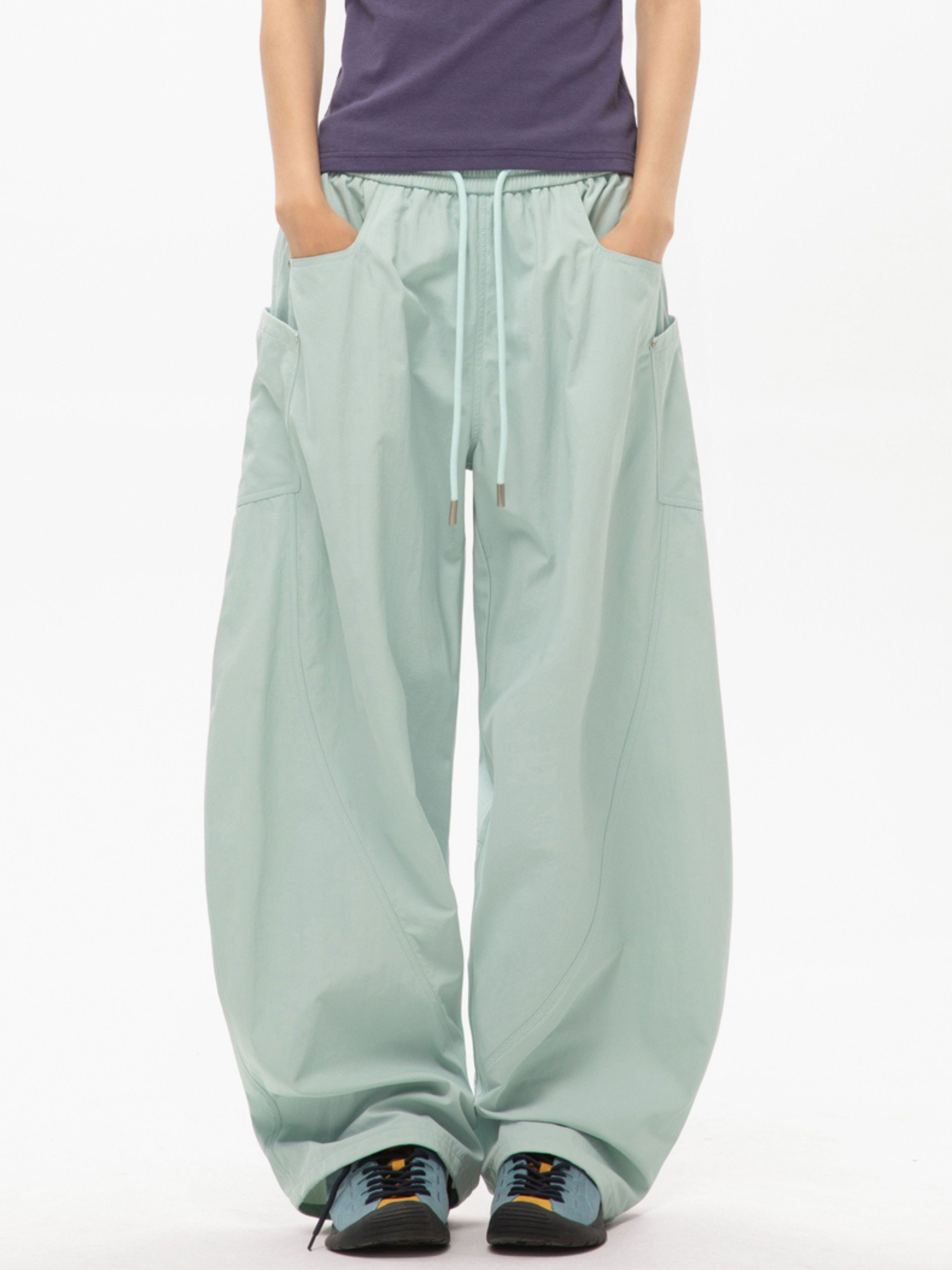 Rocky - Women's Multi-Pocket Contrast-Stitch Loose Straight Scimitar Pants