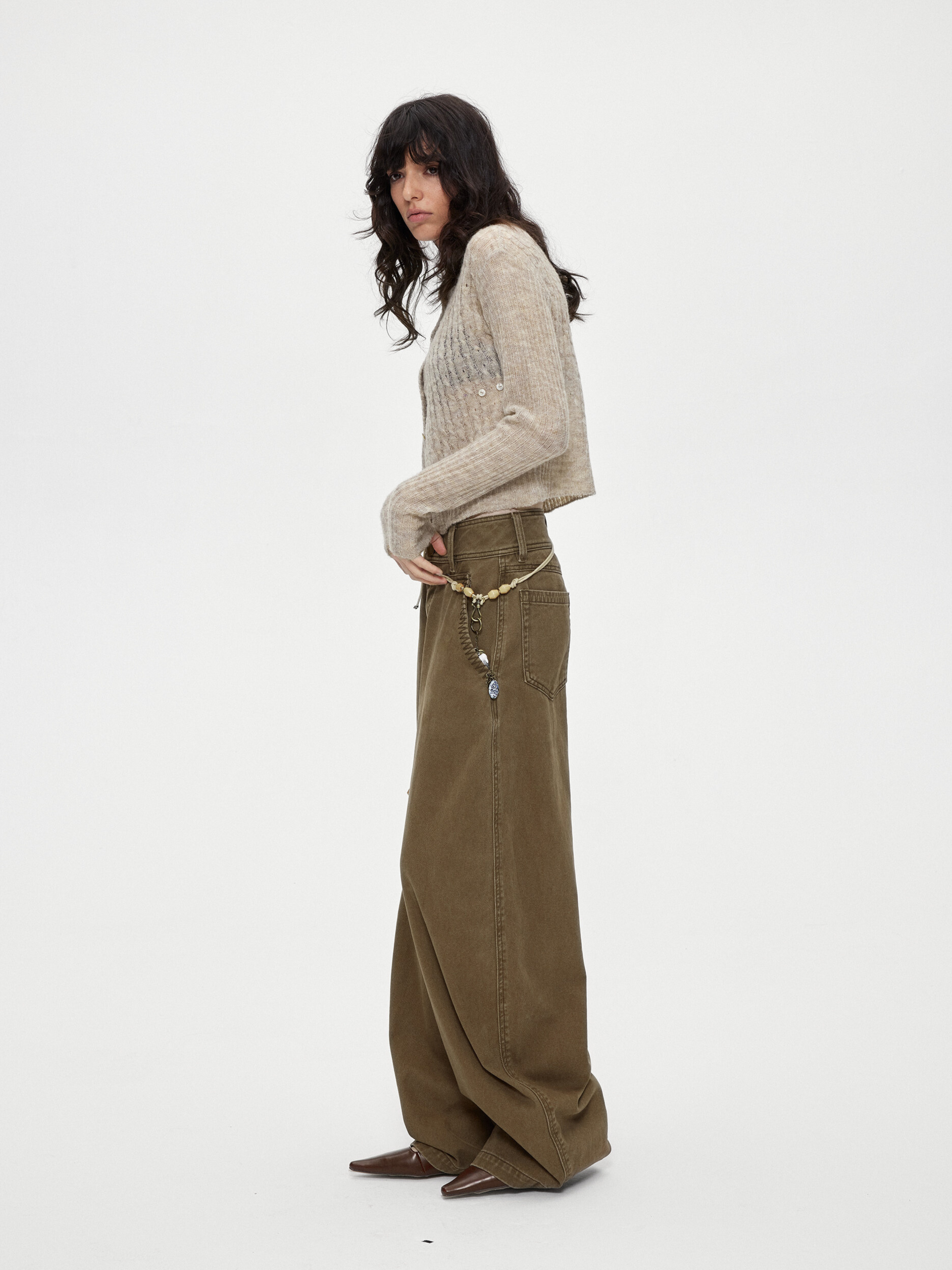 Ashgap - Women's Dual-Button Twill Cotton Curved-Leg Pants