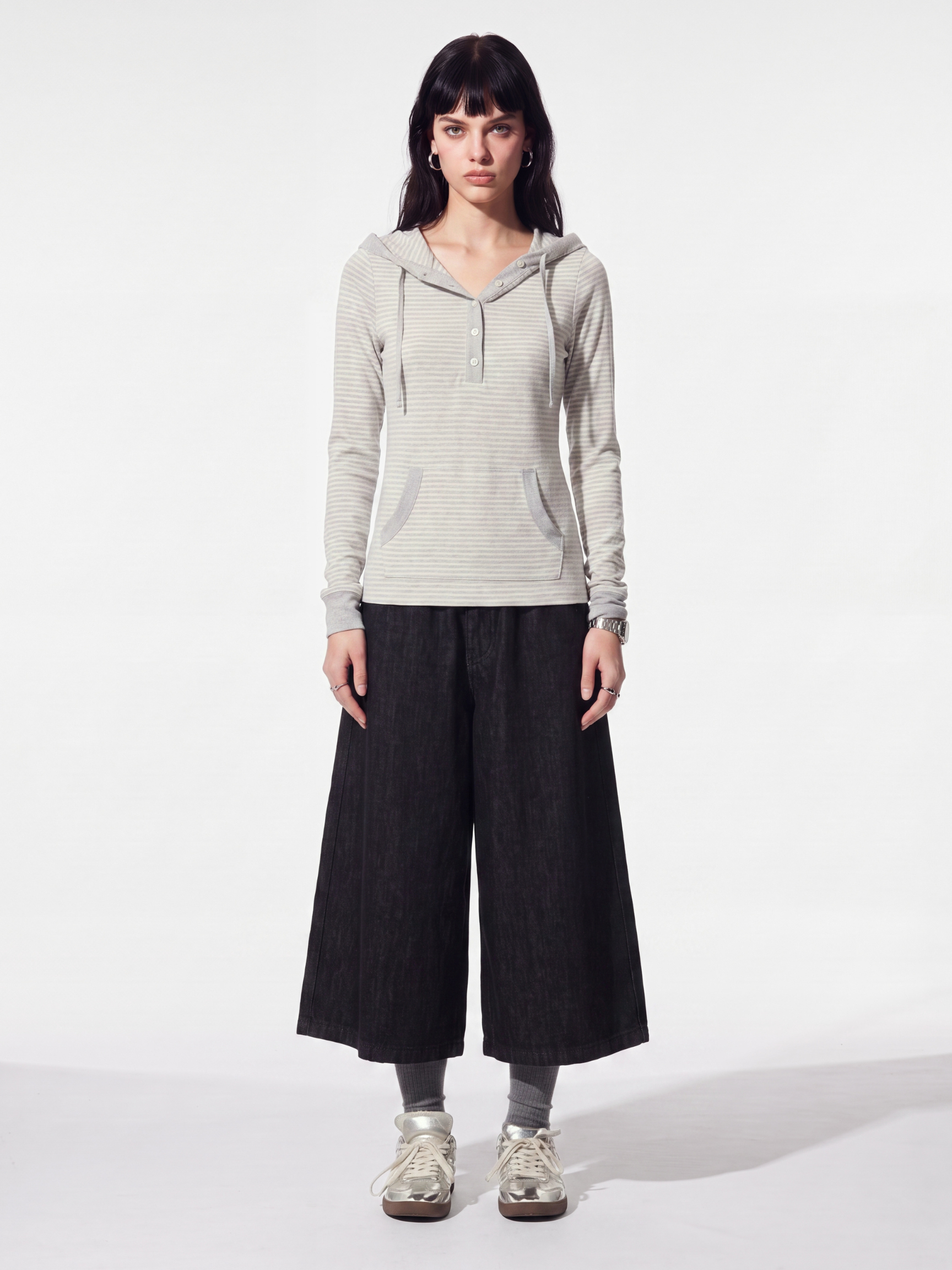SlimDrift - Women's Striped Slim-Fit Hooded Long Sleeve T-Shirt