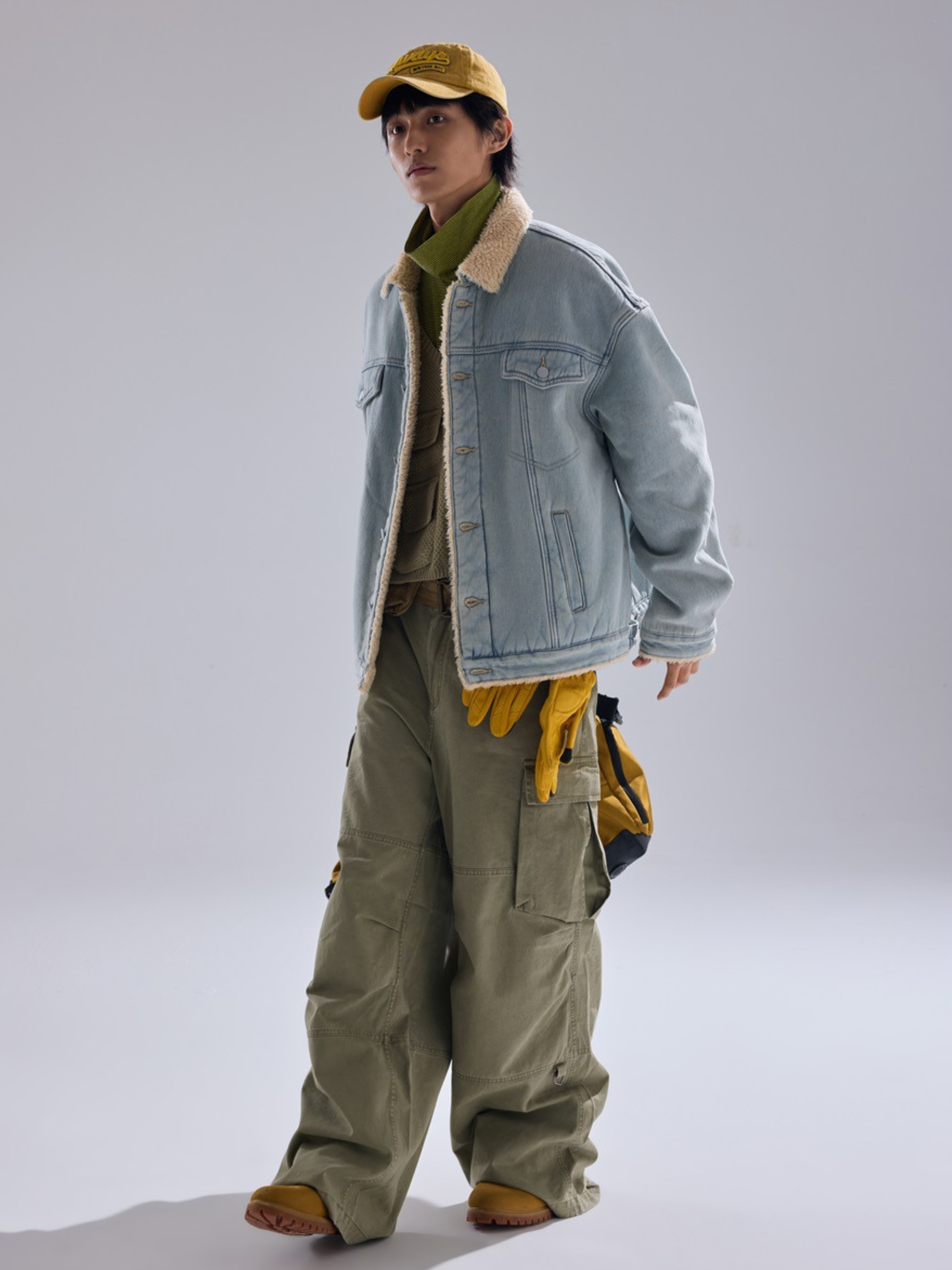 Vespera - Unisex Washed Denim Sherpa Jacket