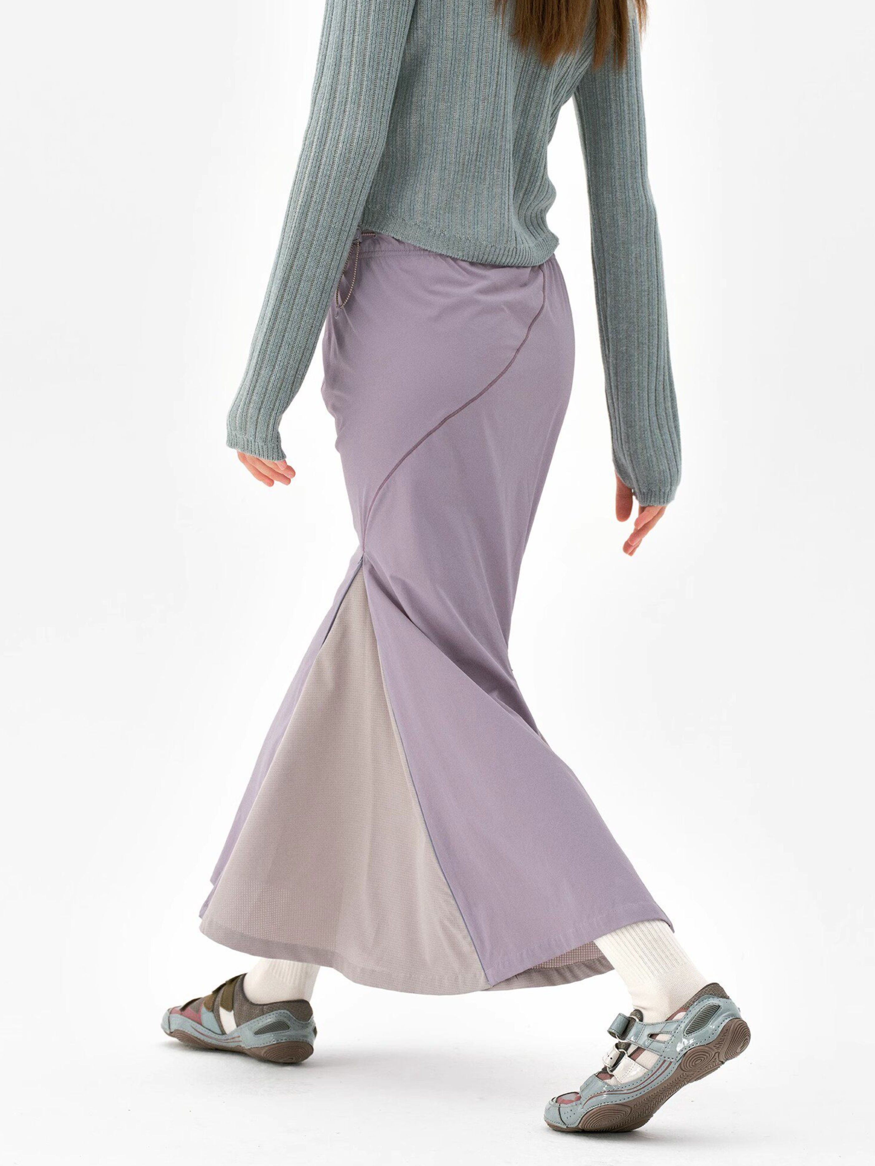 Dunewake - Women's Panelled Drawstring Waist Midi Skirt