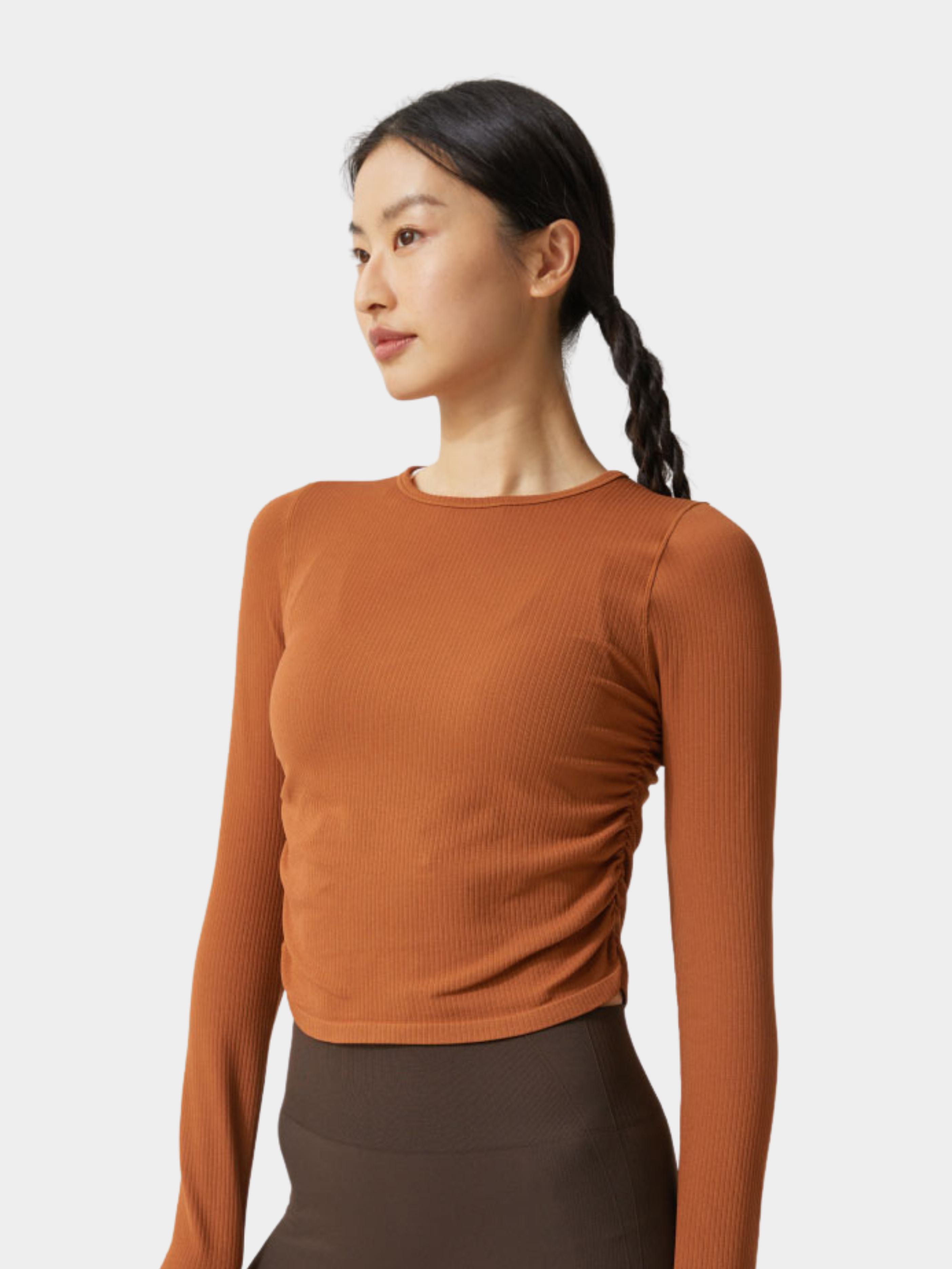 Cavegap - Women's Ruched Ribbed Slim-Fit Sports Tee