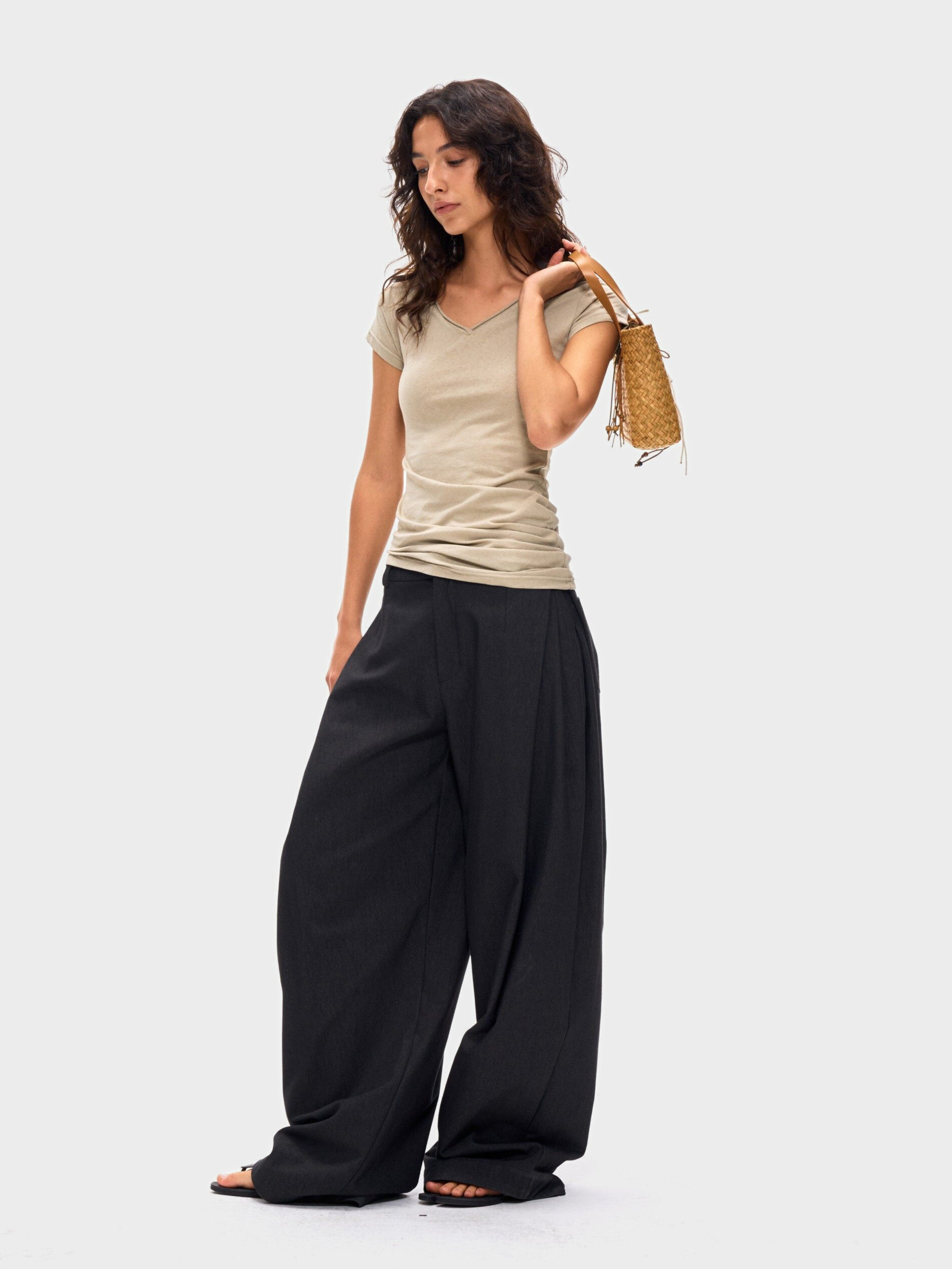 Ashcrest - Women's Draped Curved Pleated Straight-Leg Pants