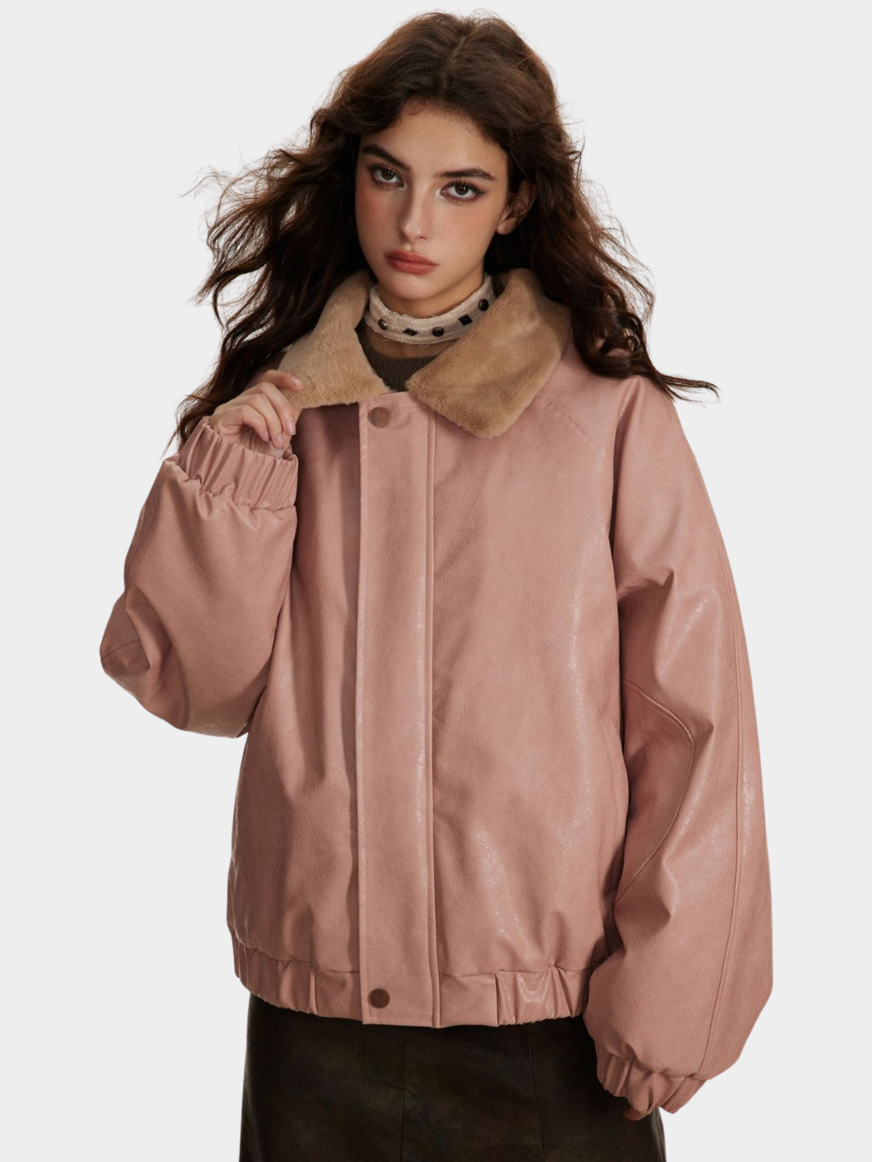 RavenBoard - Women‘s  Faux Shearling Panel PU Padded Jacket GONGGAR SPORTS