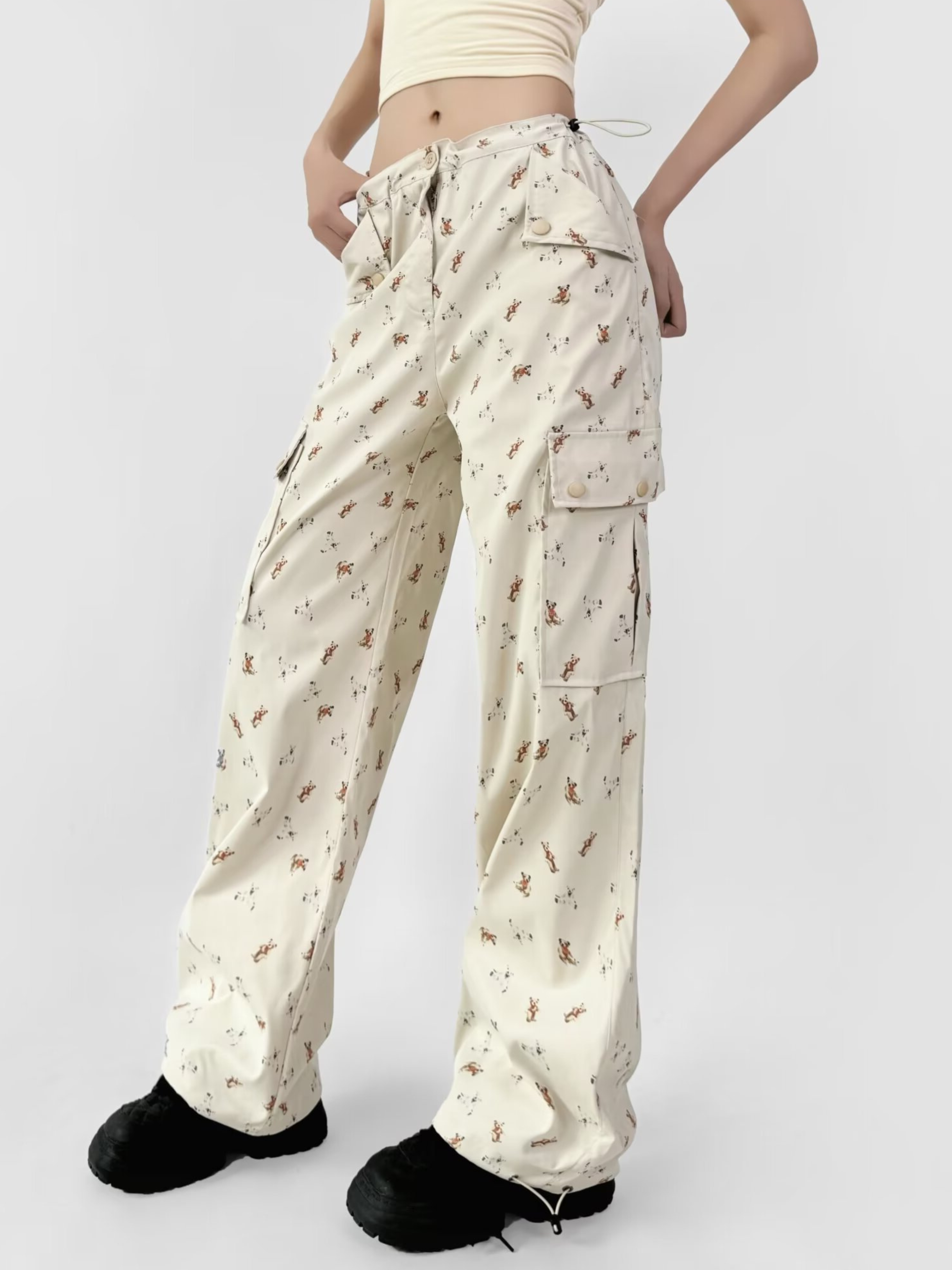WolfCase - Women's Bear Print Drawstring Cargo Pants
