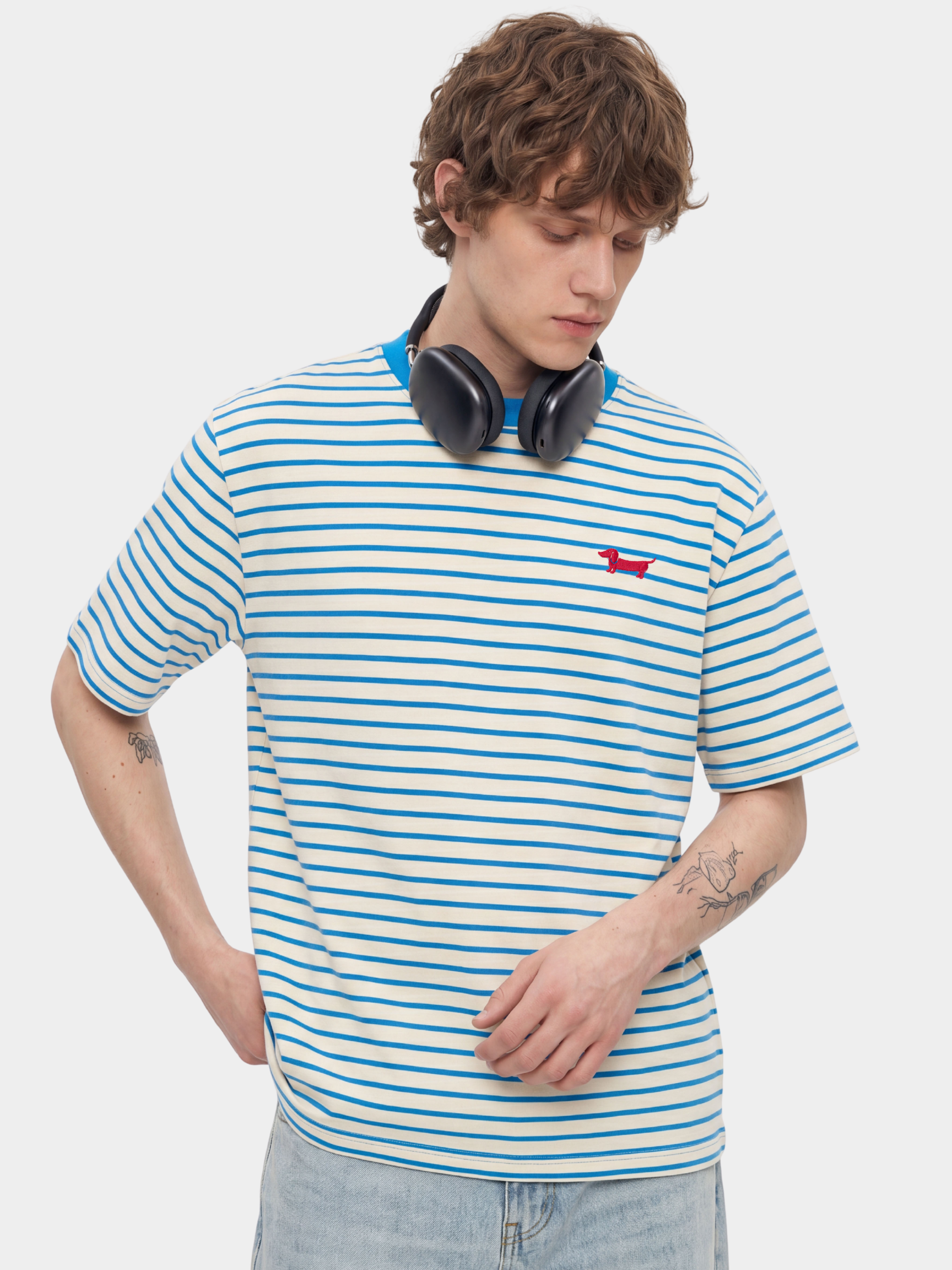 StillCloak - Unisex Striped Embroidered Cotton Relaxed T-Shirt