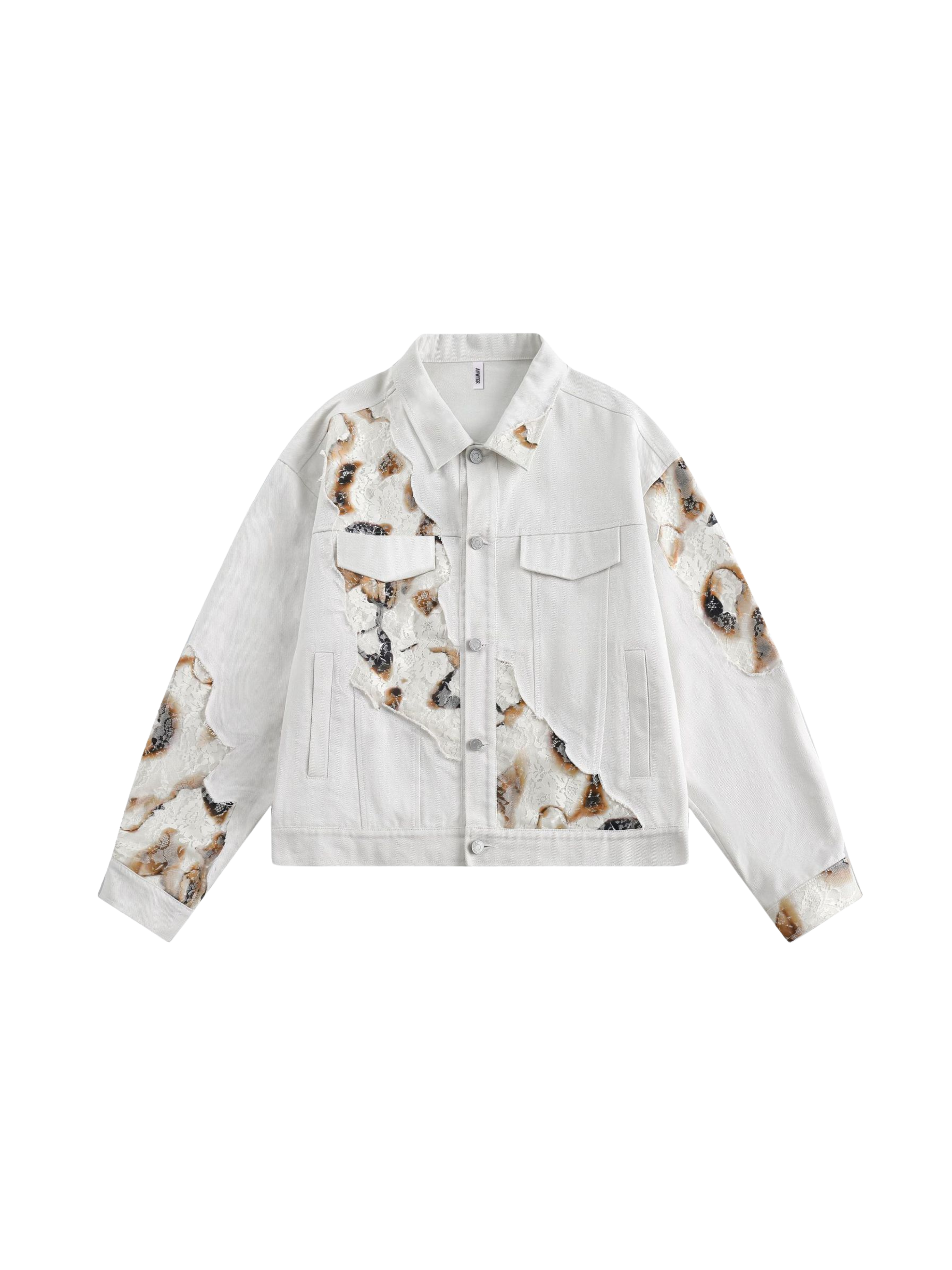 Blazeview - Women's Flame Lace Patchwork Denim Jacket