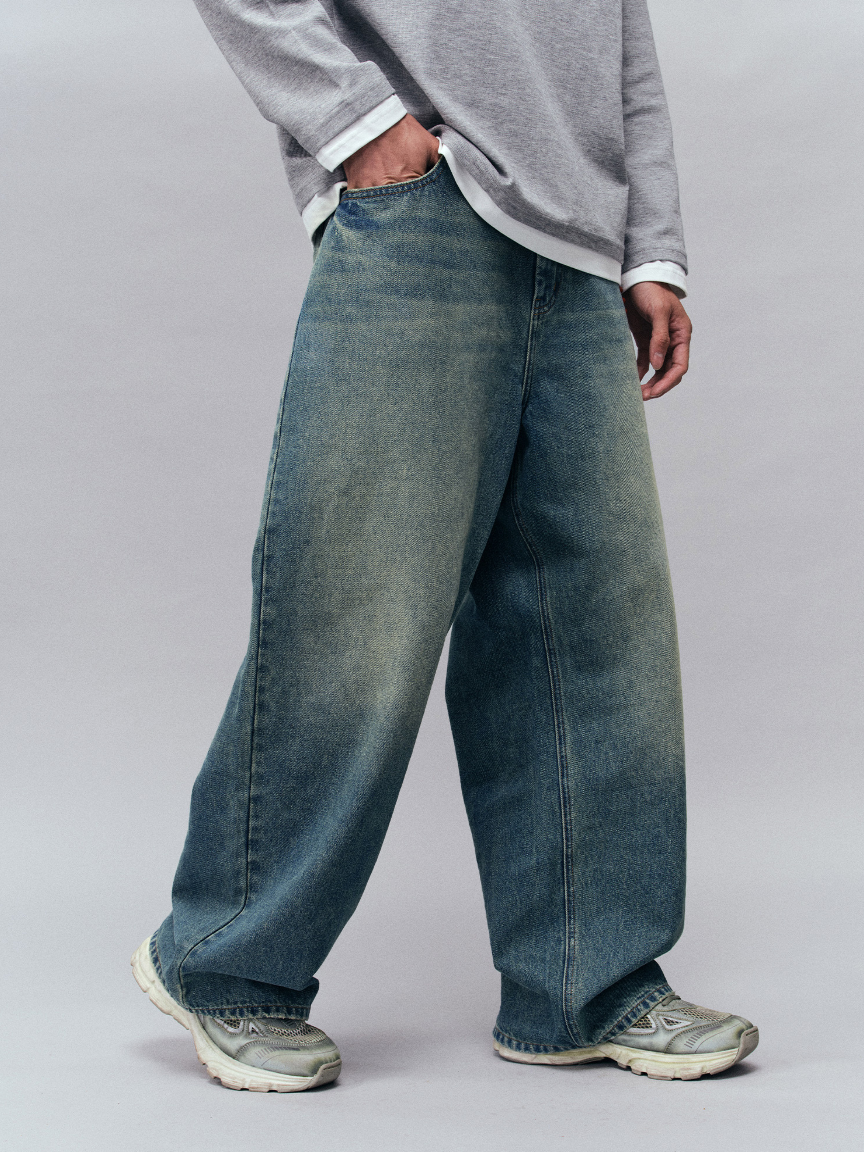 Tempestfire - Men's Washed Denim Wide-Leg Jeans