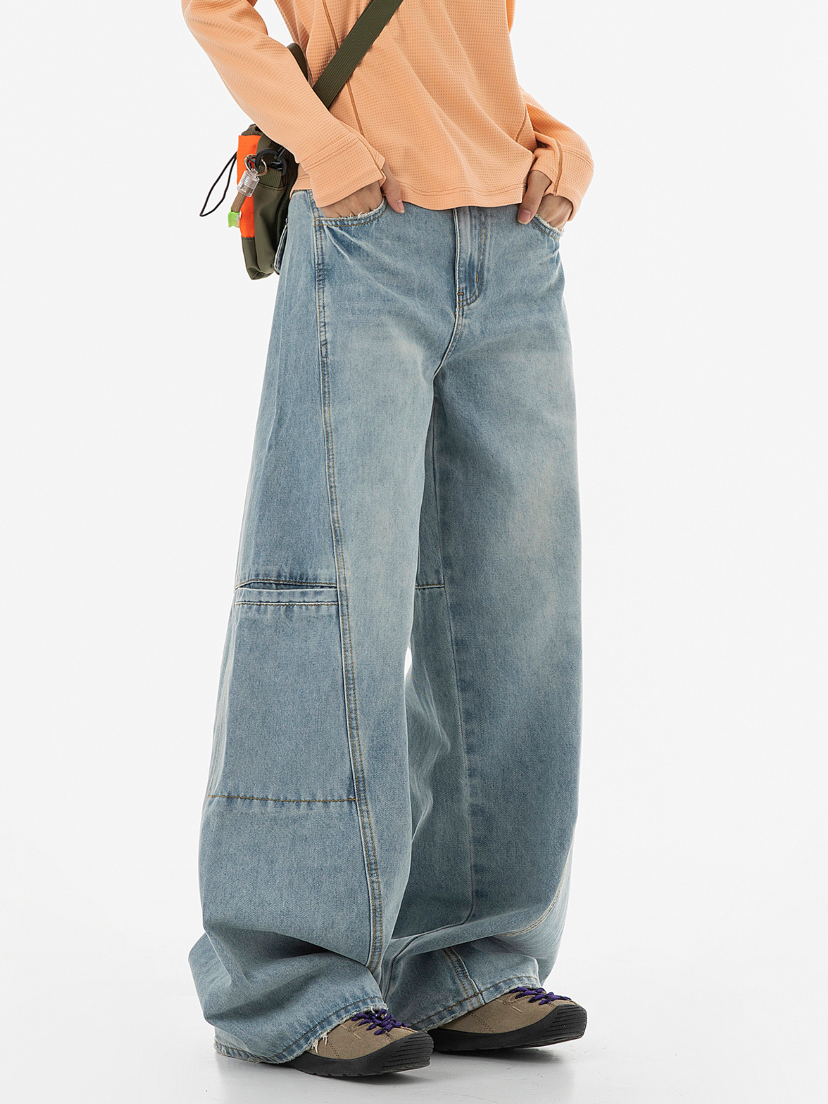 Highreach - Women's Oversized Pocket Straight-Leg Deconstructed Jeans