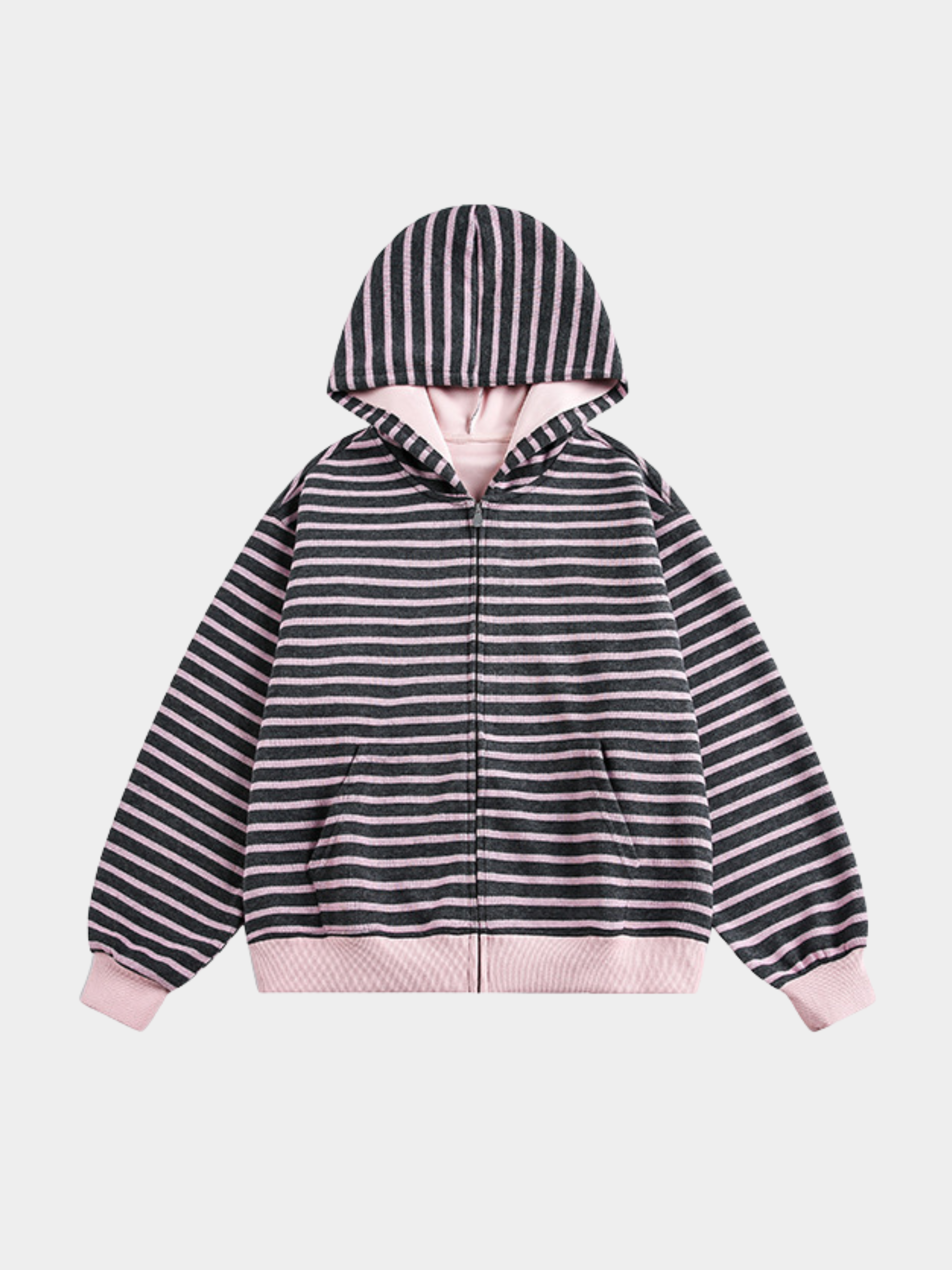 Ashrise - Unisex Striped Color-Block Hooded Zip-Up Sweatshirt