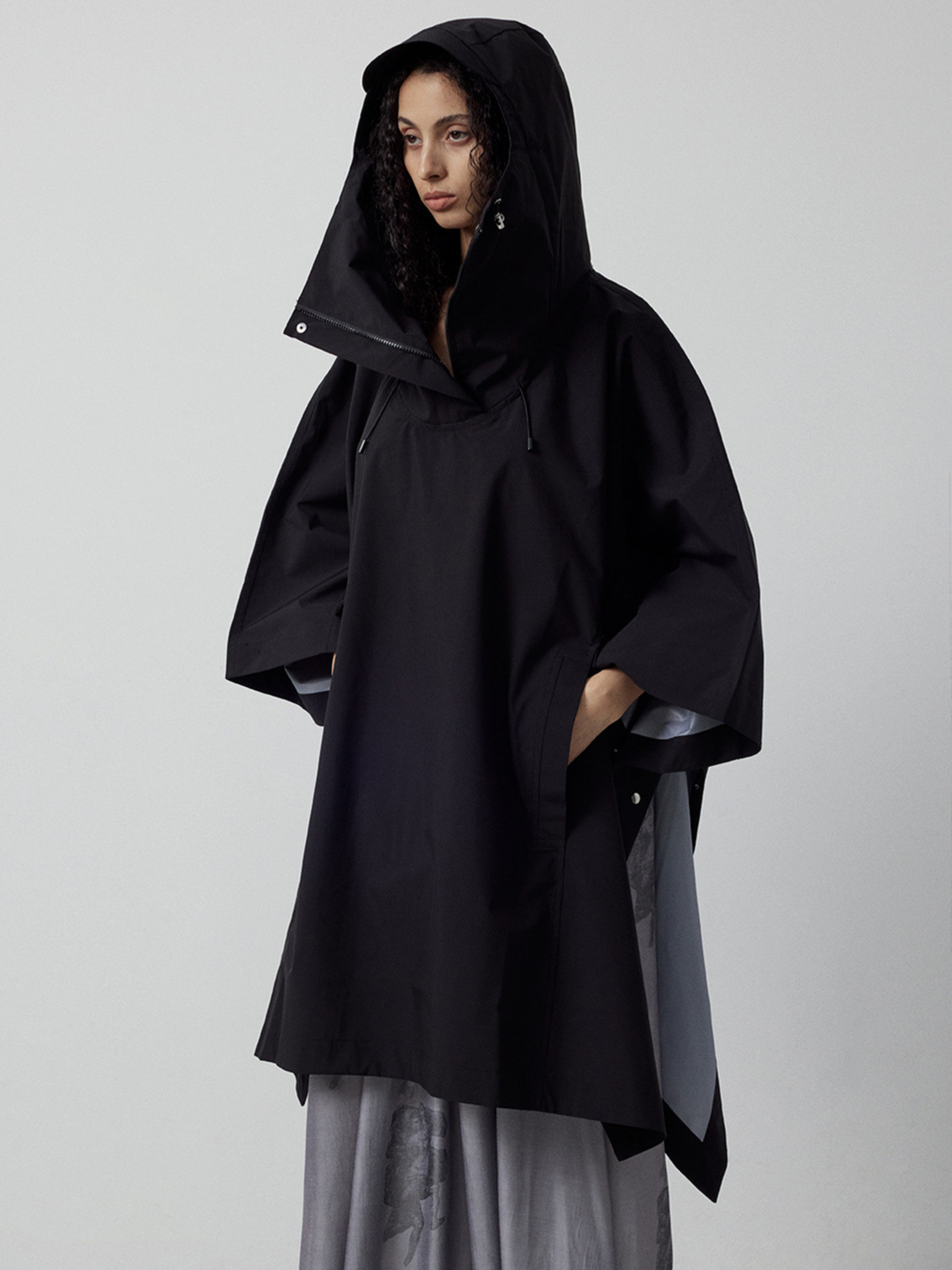 OwlPort - Women's Waterproof Metal-Button Drawstring Hooded Cape Jacket GONGGAR SPORTS