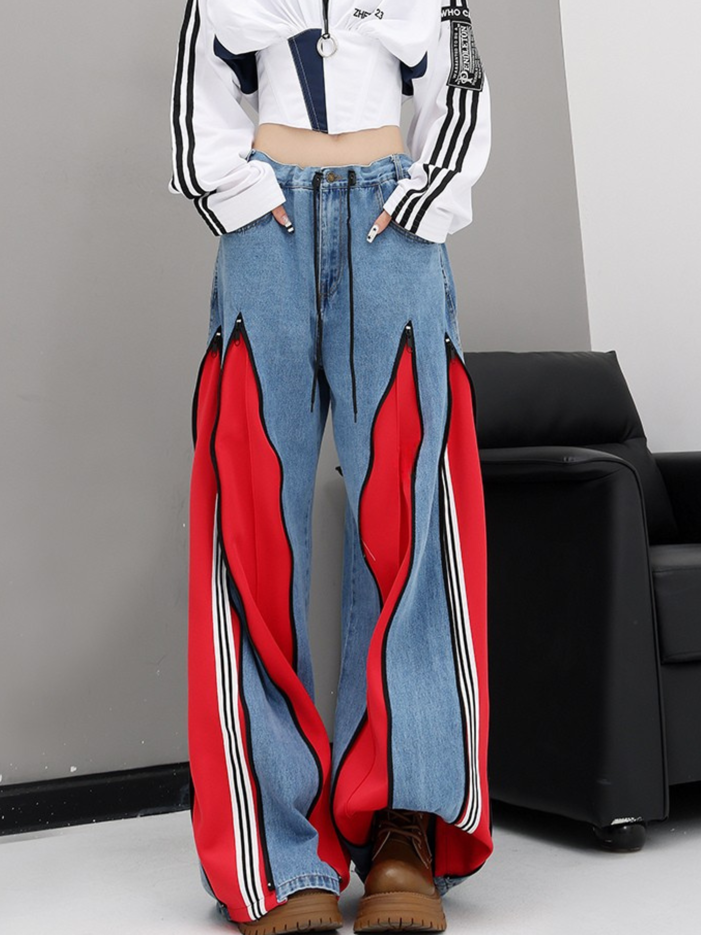 ThornLife - Women‘s Zip-Panel Color-Block Denim Jeans