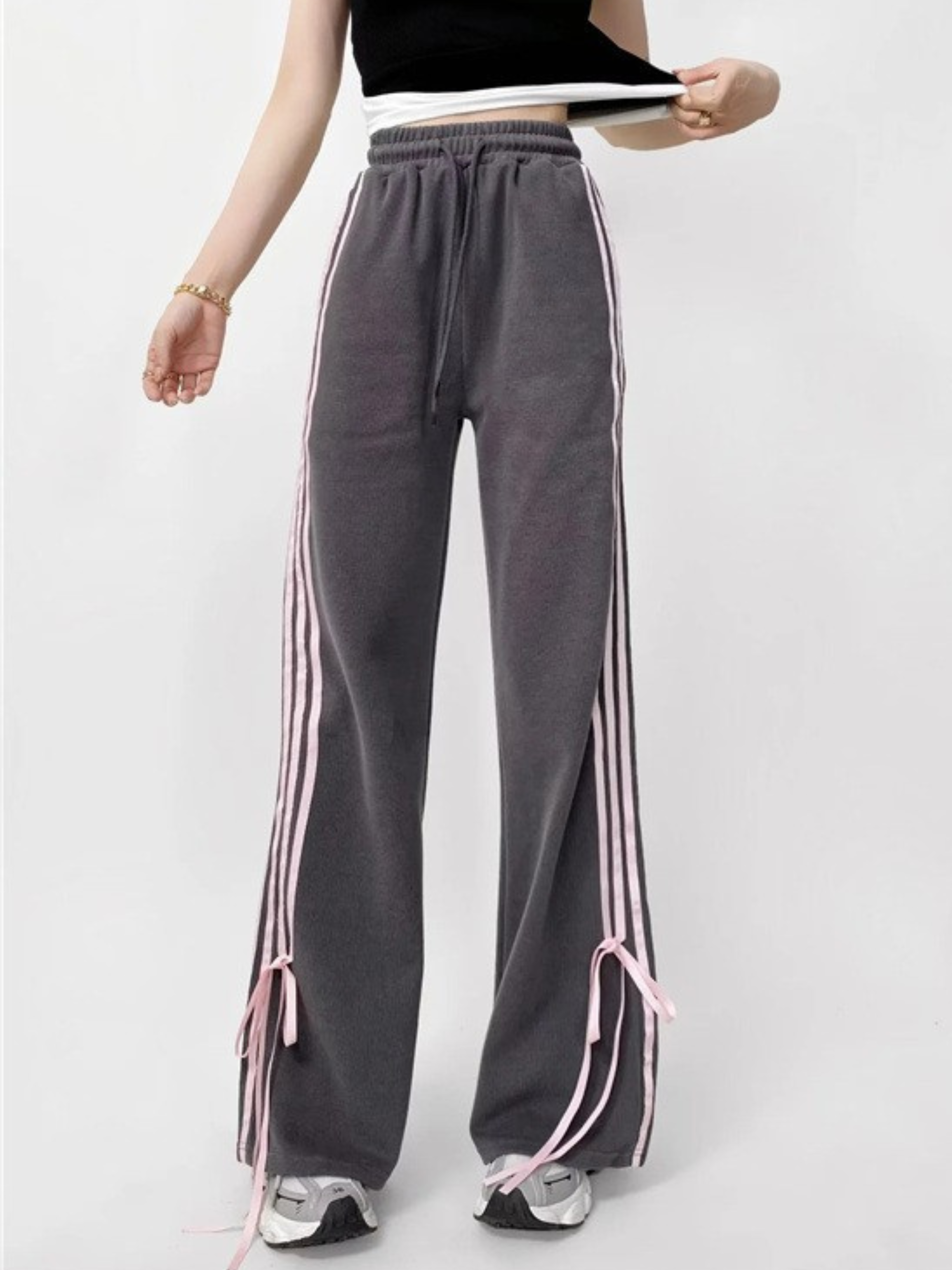 WolfTrail - Women's Side-Stripe Bow Detail Flared Pants