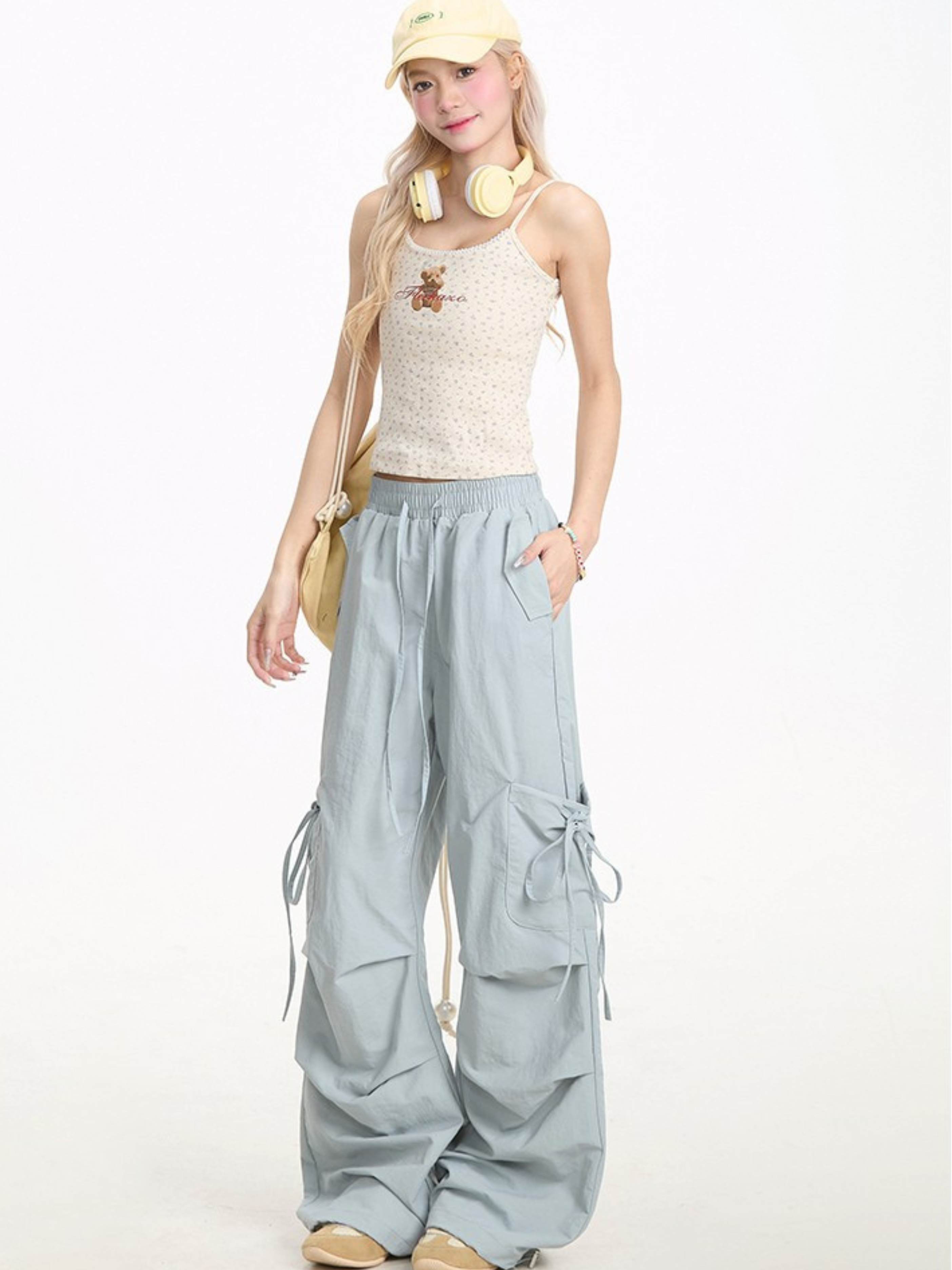 Aquarun - Women's Bow-Tie Strap Pleated Cargo Pants