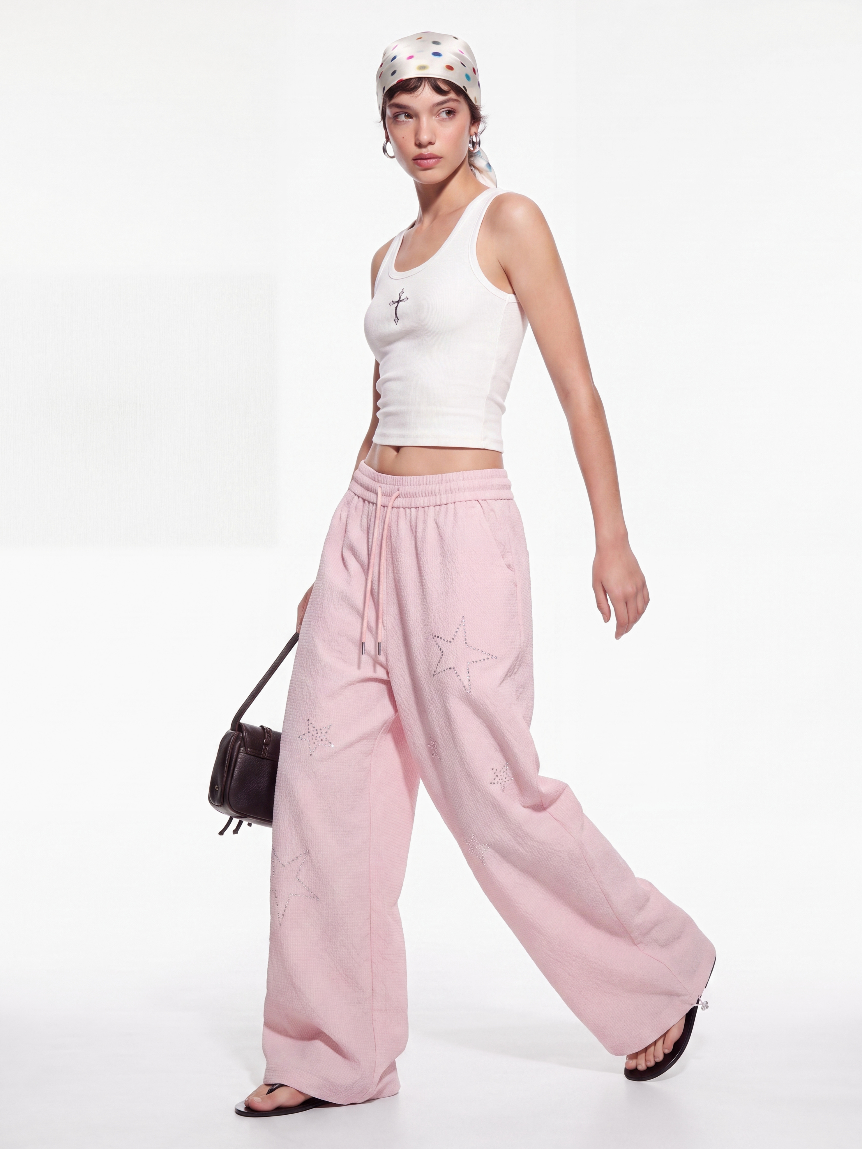 StarSpark - Women's Waffle Knit Rhinestone Star Lounge Pants