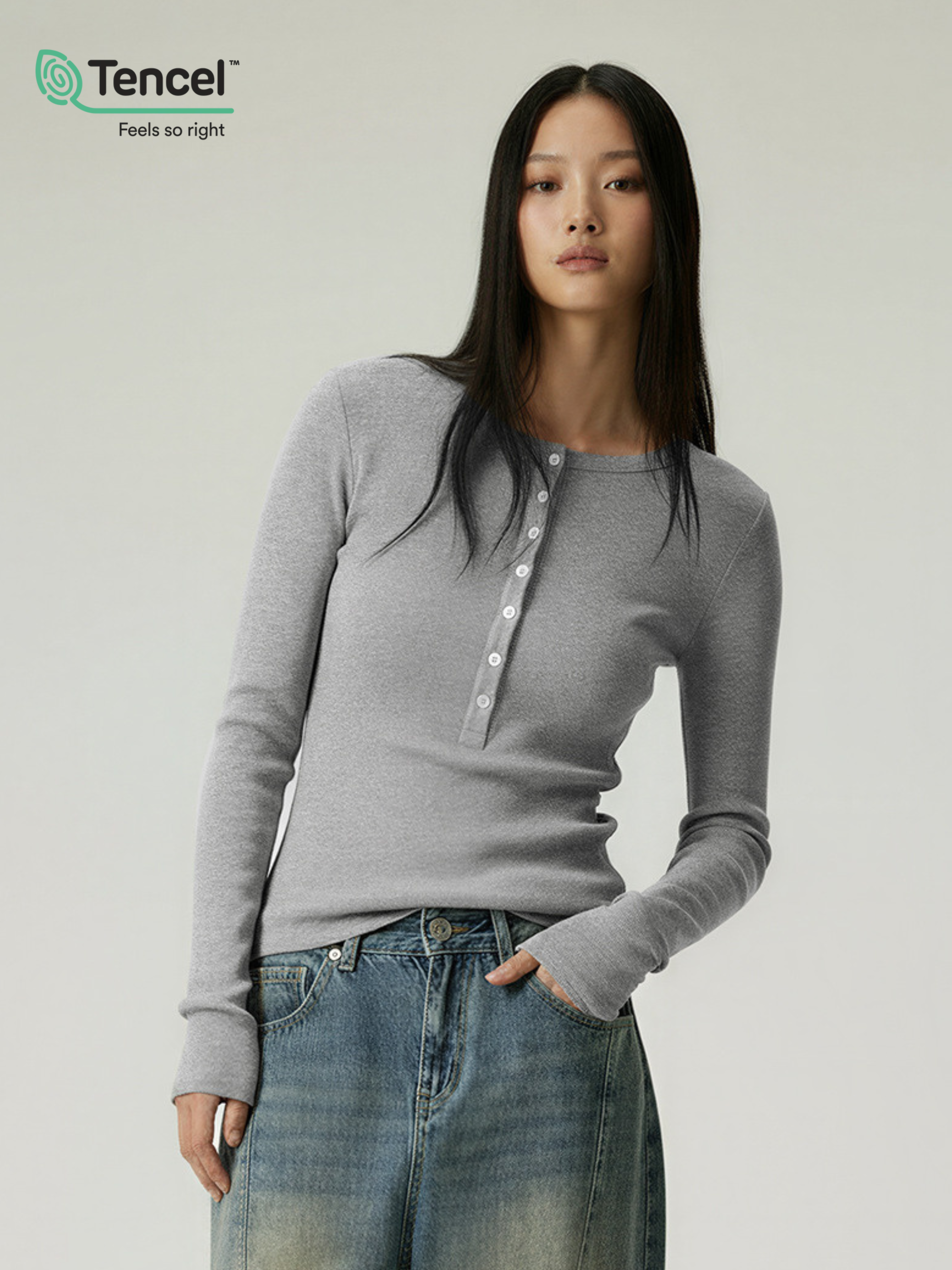 Echo - Women's TENCEL™ Henley Neck Slim-Fit Long Sleeve Tee