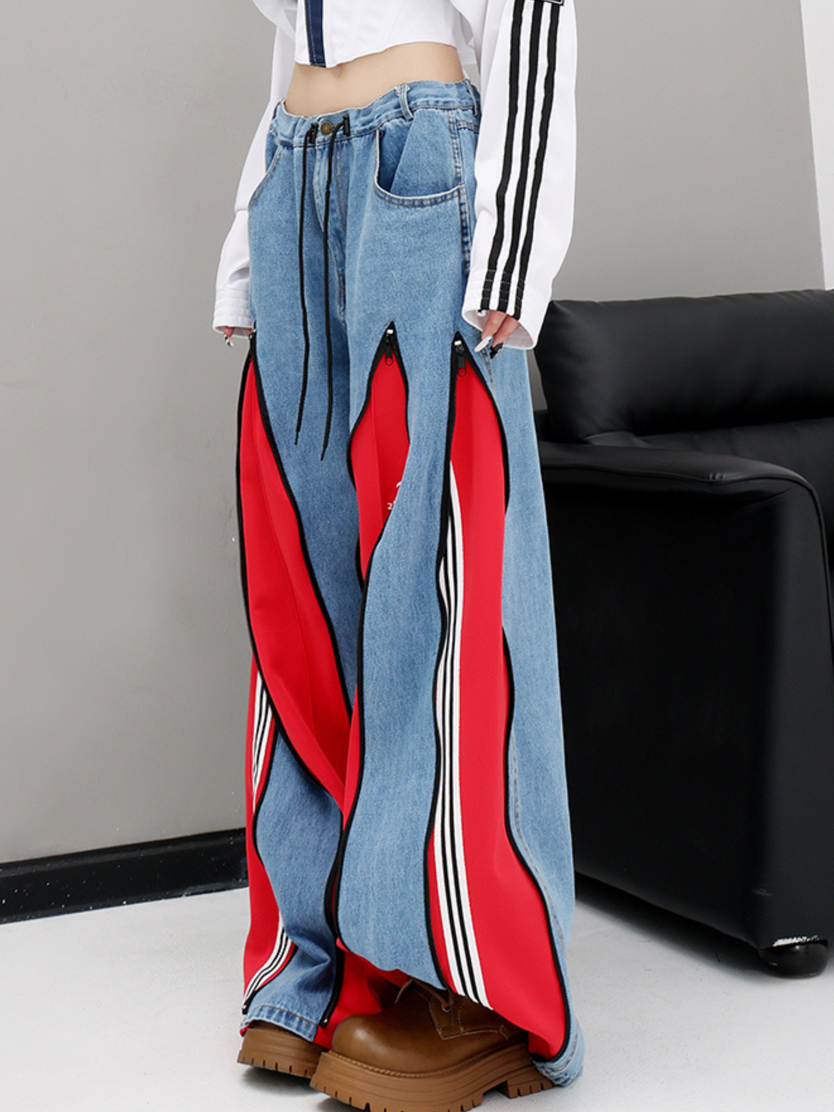 ThornLife - Women‘s Zip-Panel Color-Block Denim Jeans
