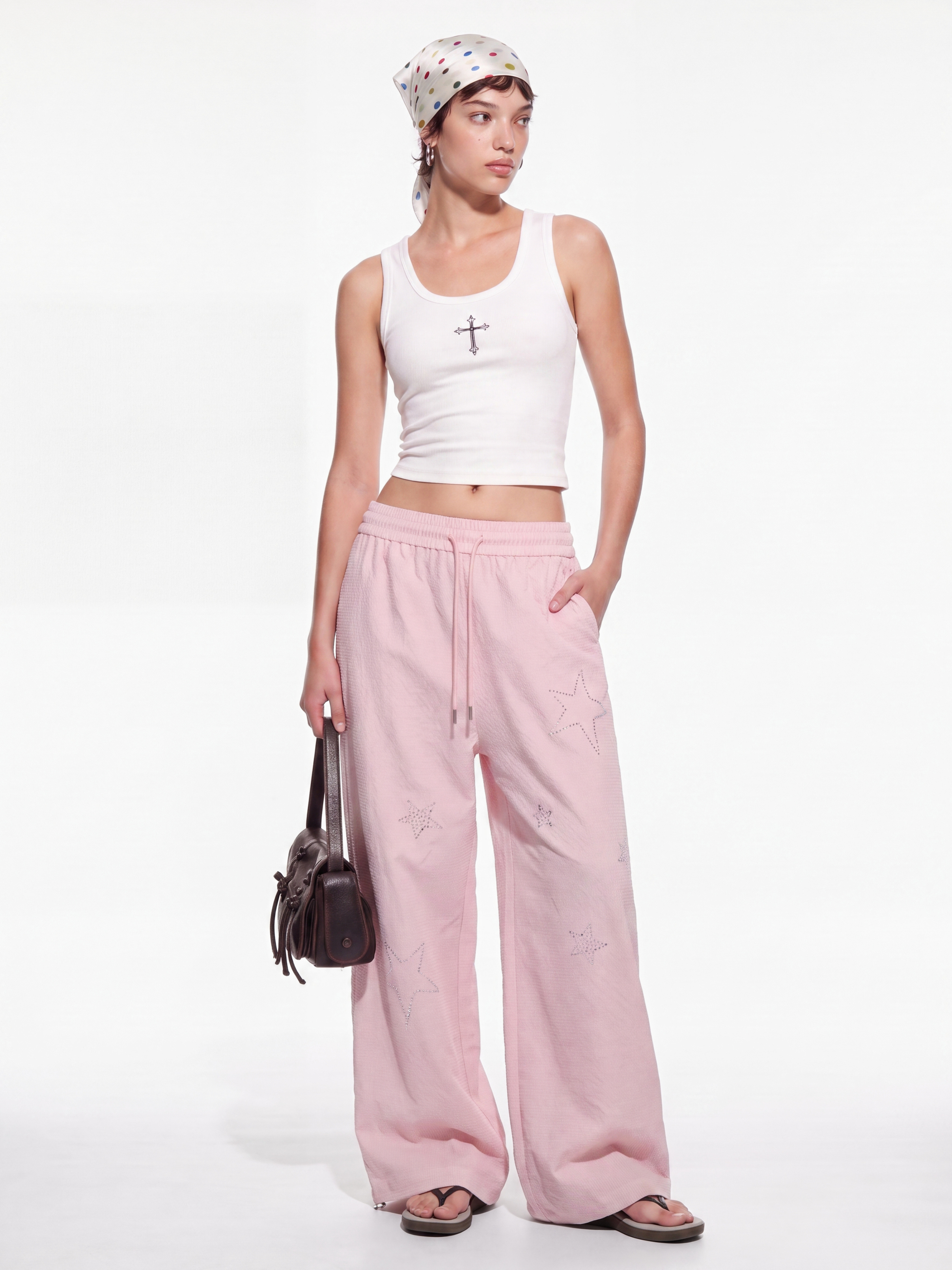 StarSpark - Women's Waffle Knit Rhinestone Star Lounge Pants