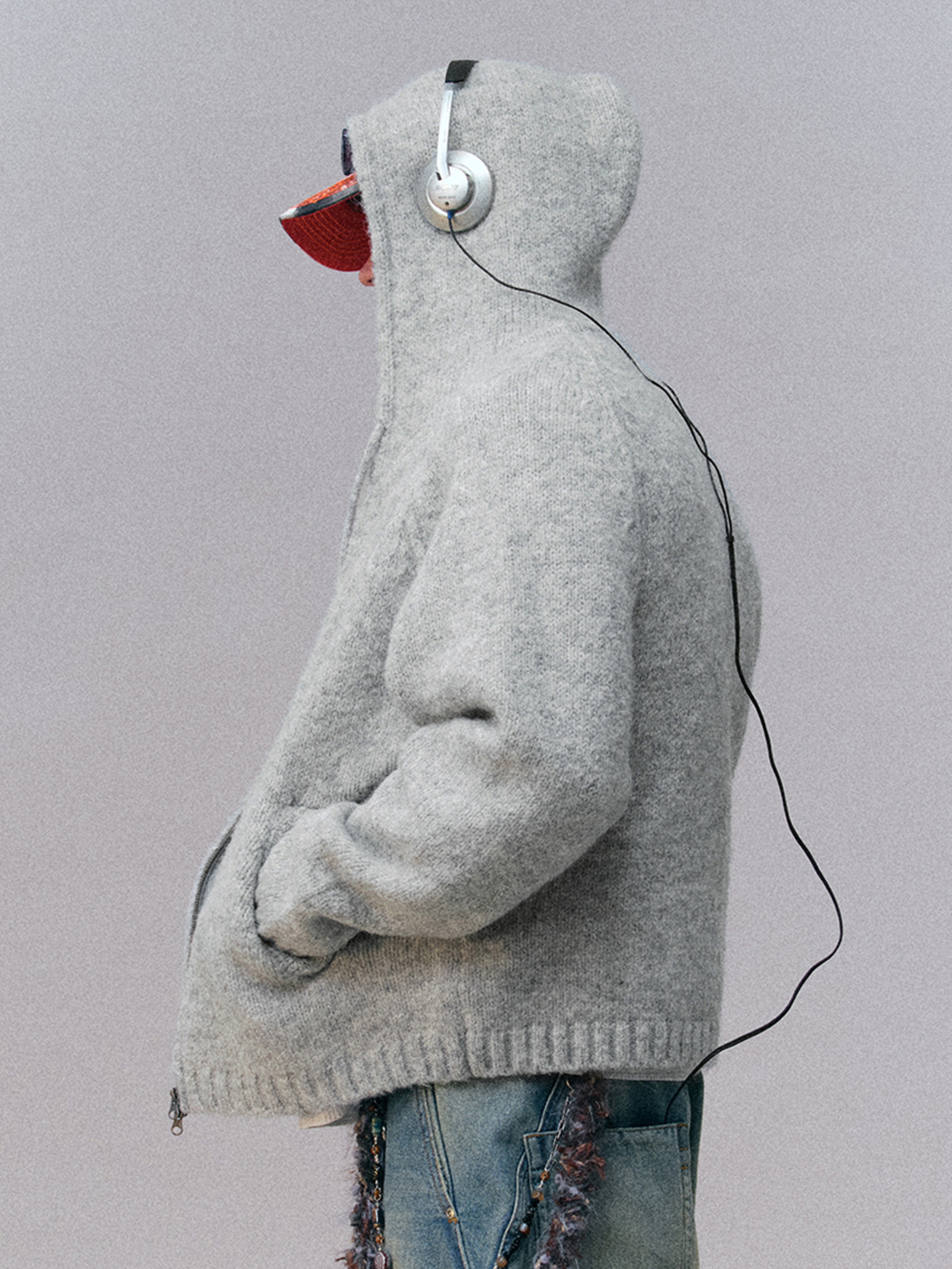 Ravensoul - Unisex Loose-Fit Zip-Up Hooded Knit Sweater