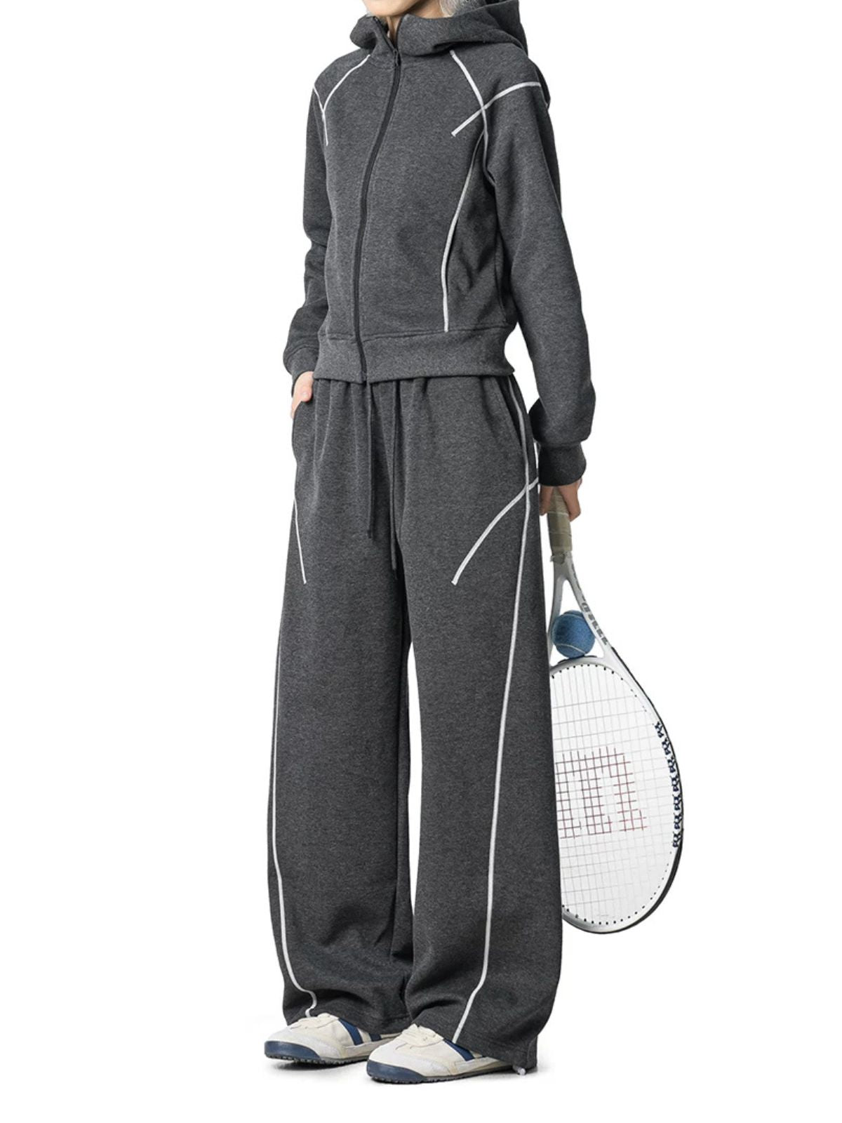 HawkSoar - Women's Contrast-Stitch Cropped Jacket & Wide-Leg Pants Set