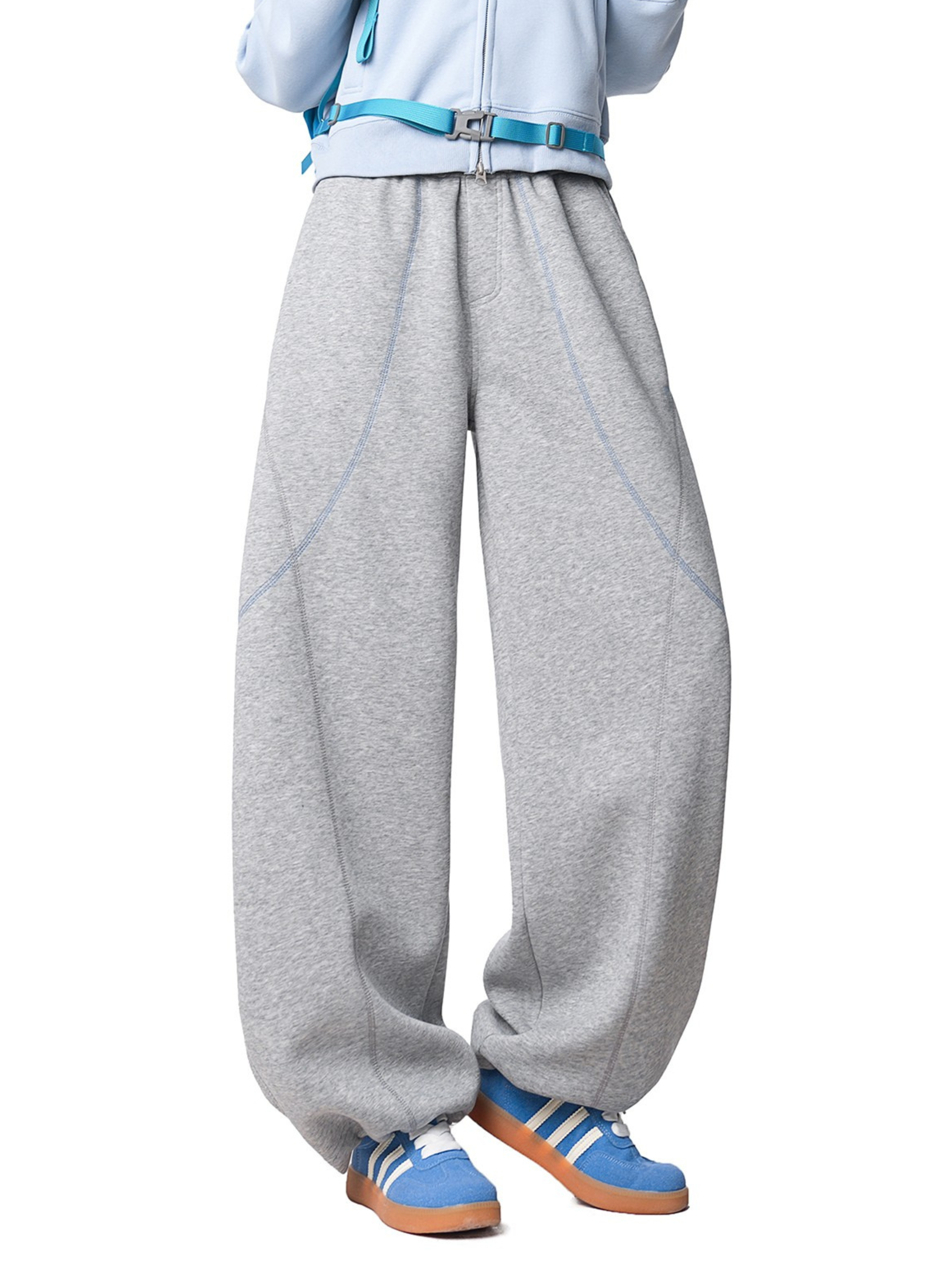 FrostField - Unisex Color-Stitch Contrast Relaxed Straight Sweatpants