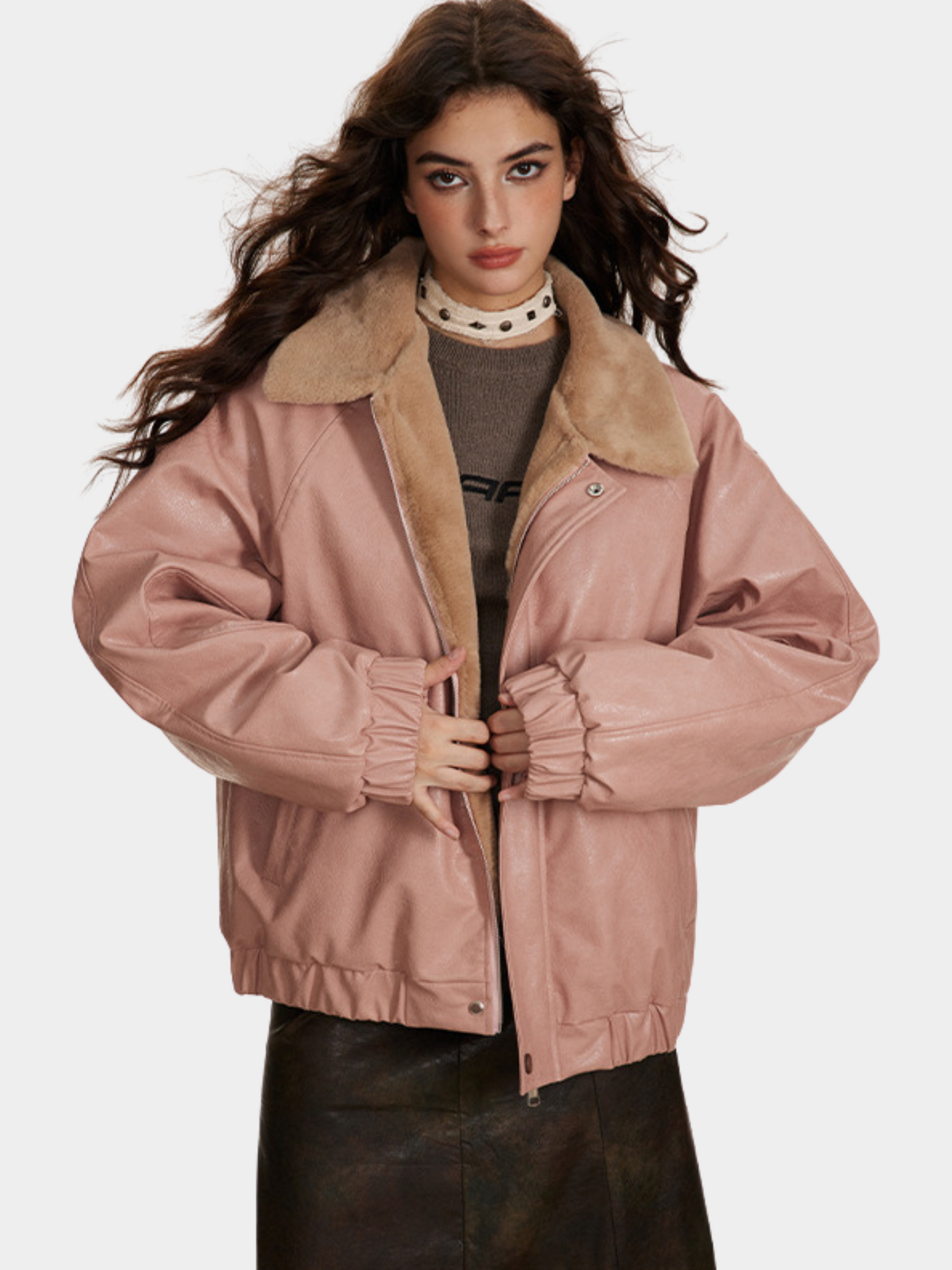 RavenBoard - Women‘s  Faux Shearling Panel PU Padded Jacket GONGGAR SPORTS