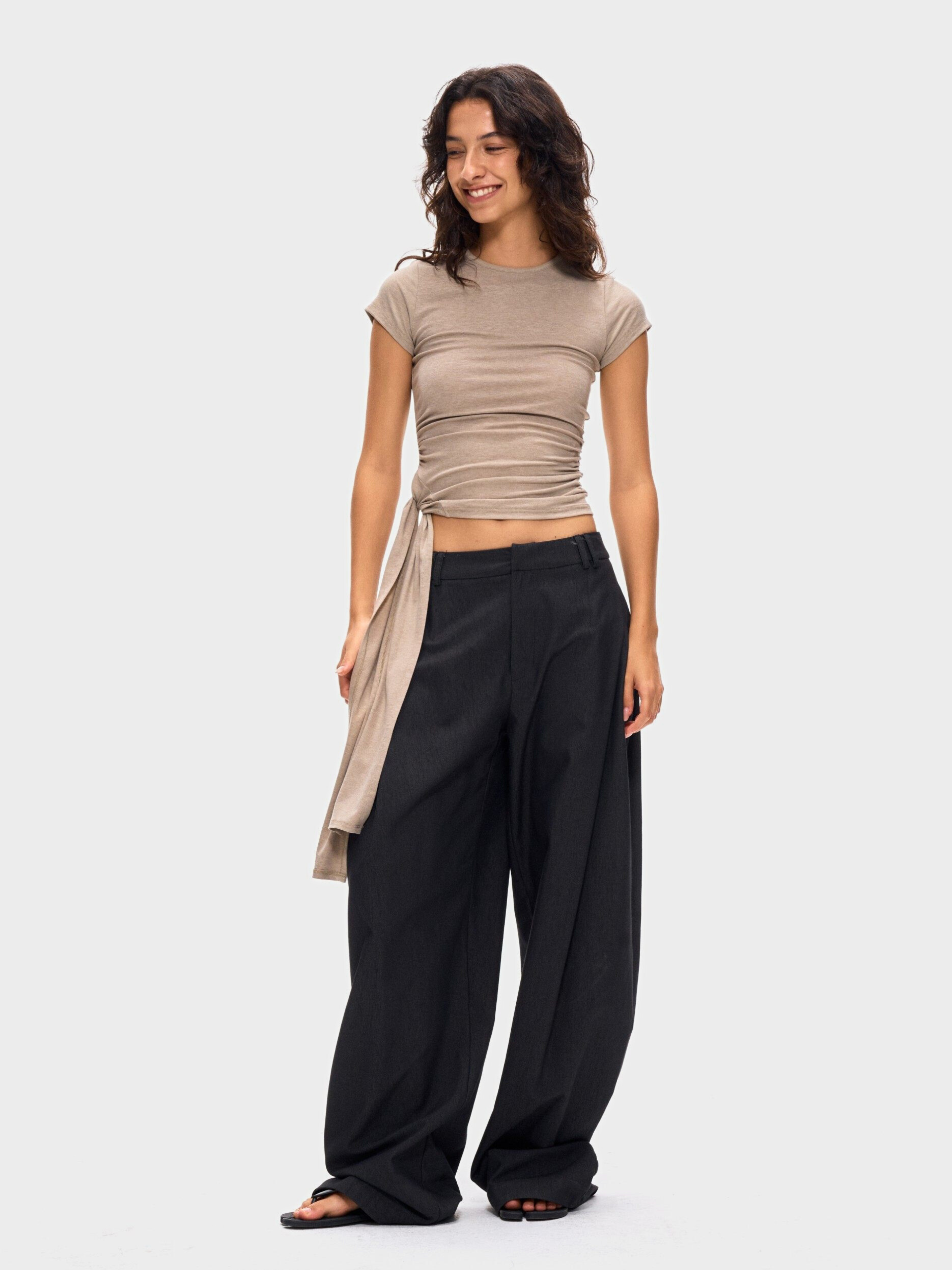 Ashcrest - Women's Draped Curved Pleated Straight-Leg Pants