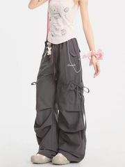 Aquarun - Women's Bow-Tie Strap Pleated Cargo Pants