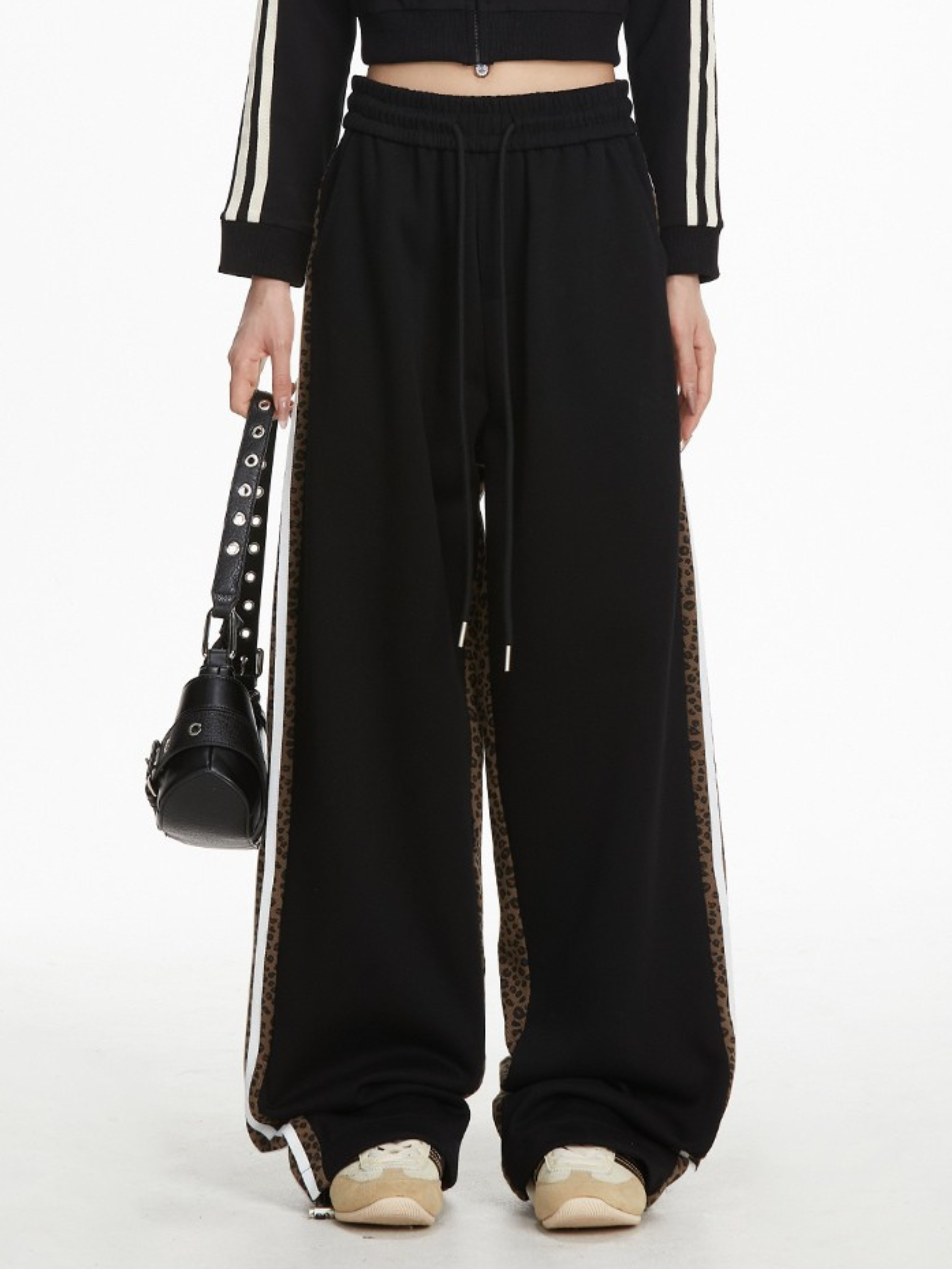 Frostlore - Women's Leopard-Panel Straight-Leg Casual Pants