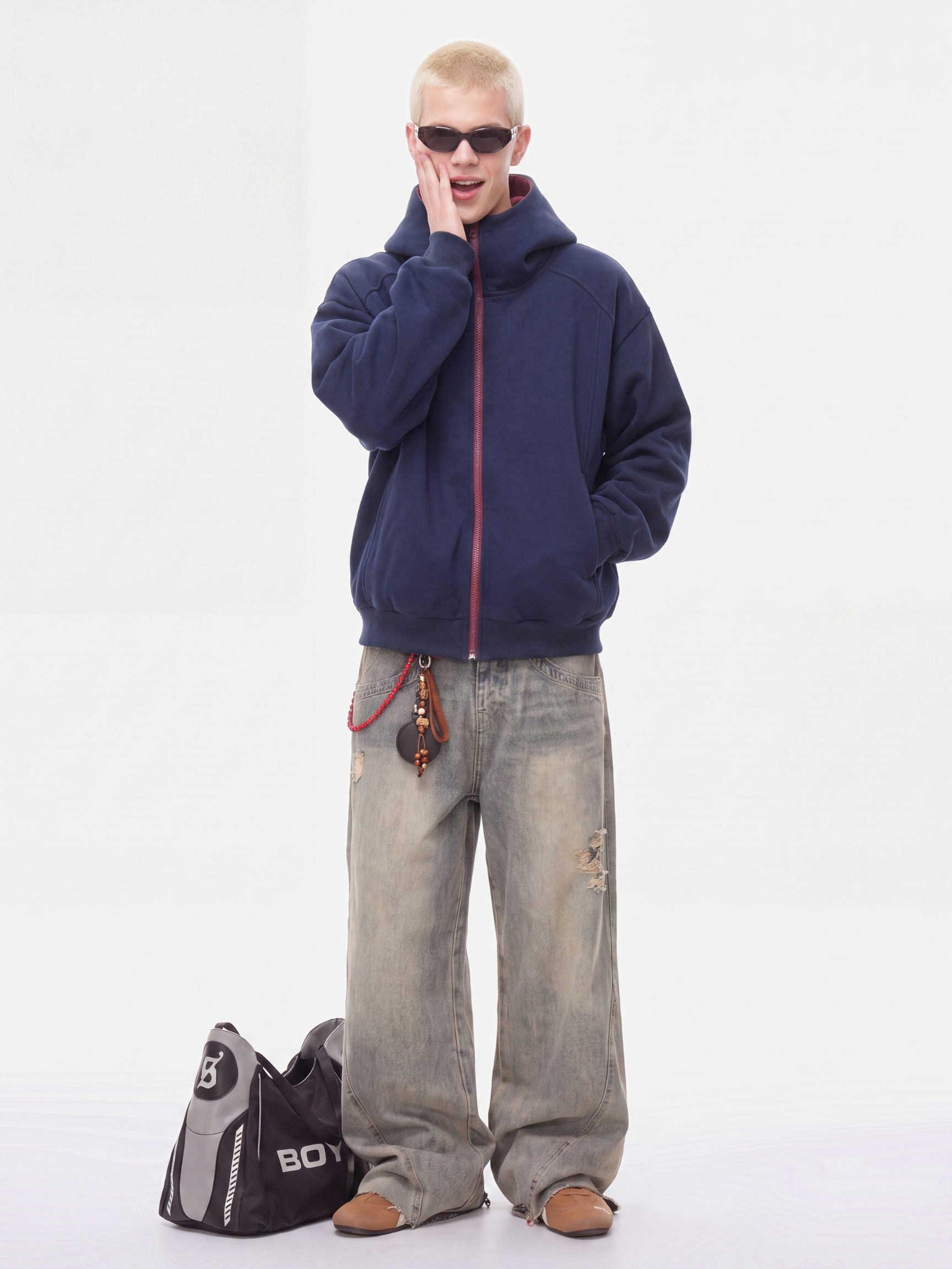 NeckVeil - Men's Contrast Color High Neck Zip-Up Jacket
