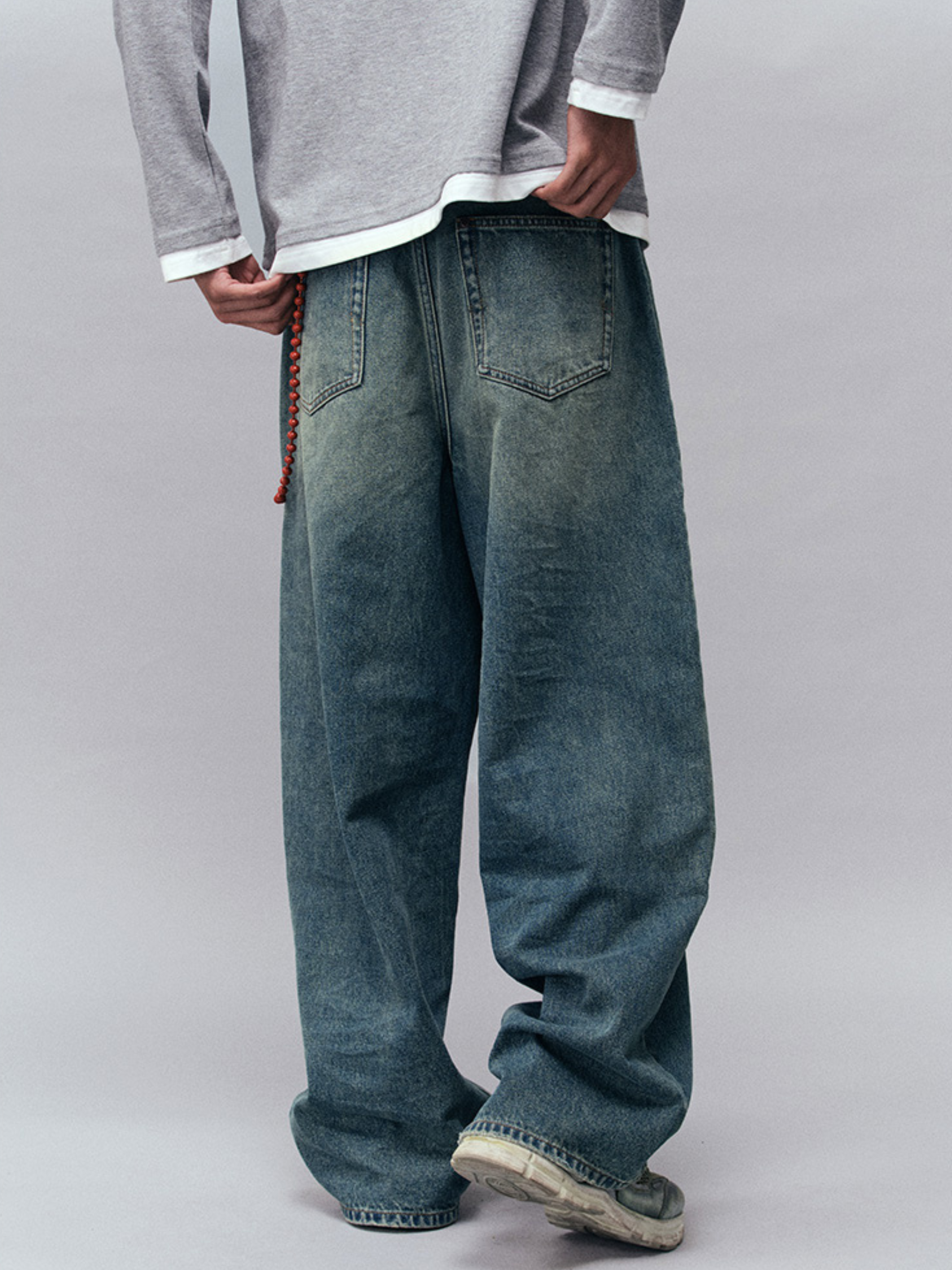 Tempestfire - Men's Washed Denim Wide-Leg Jeans