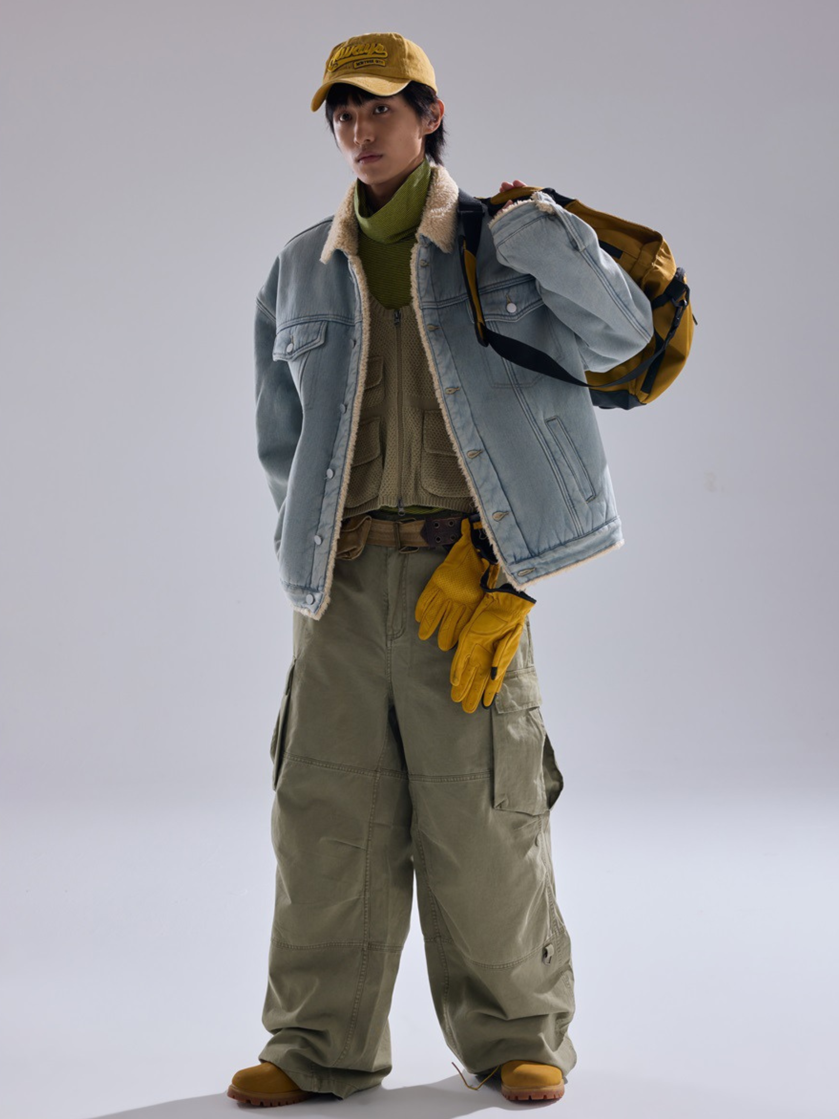 Vespera - Unisex Washed Denim Sherpa Jacket