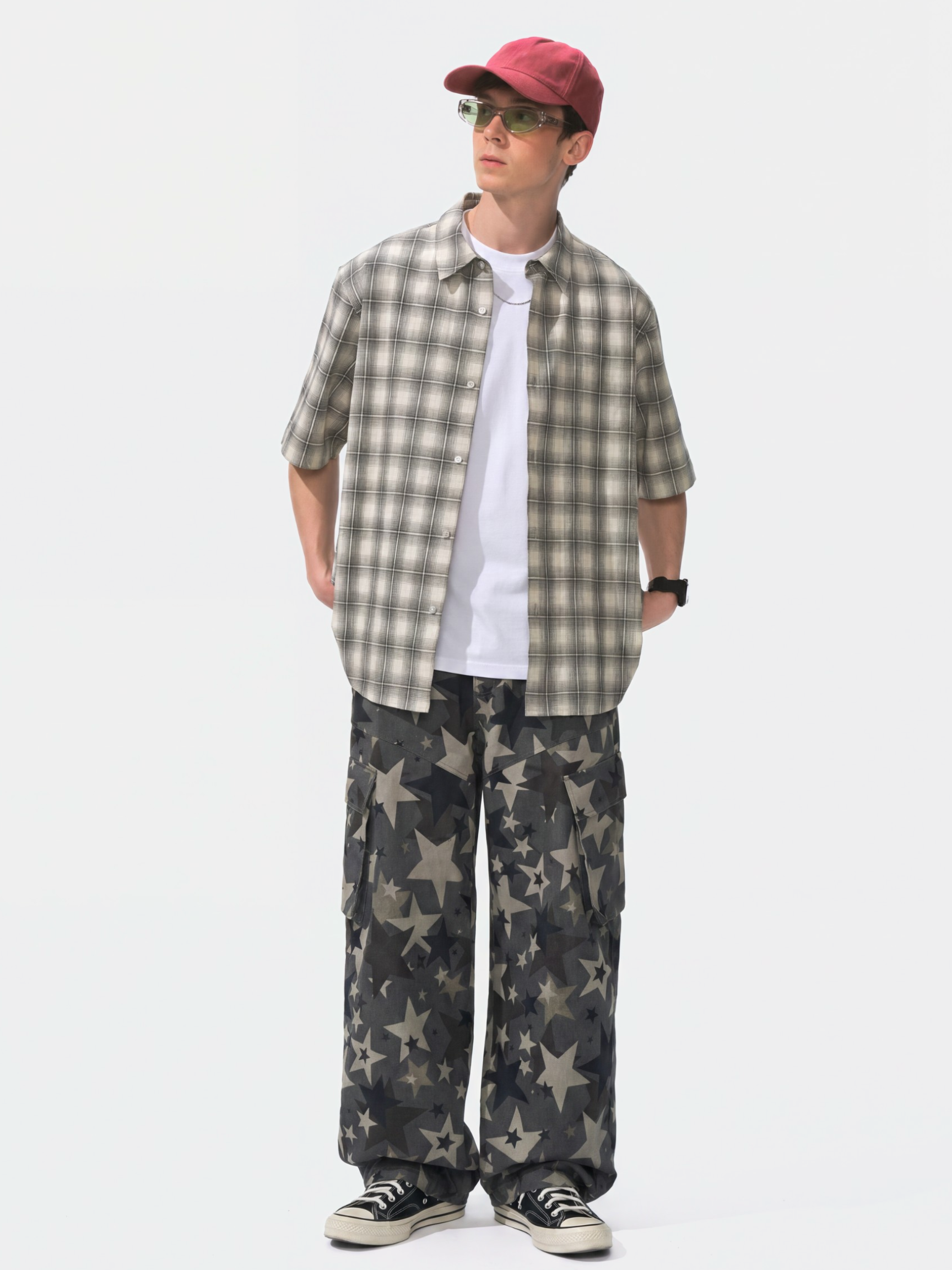 StarStill - Men's Multi-Pocket Star Print Baggy Cargo Pants