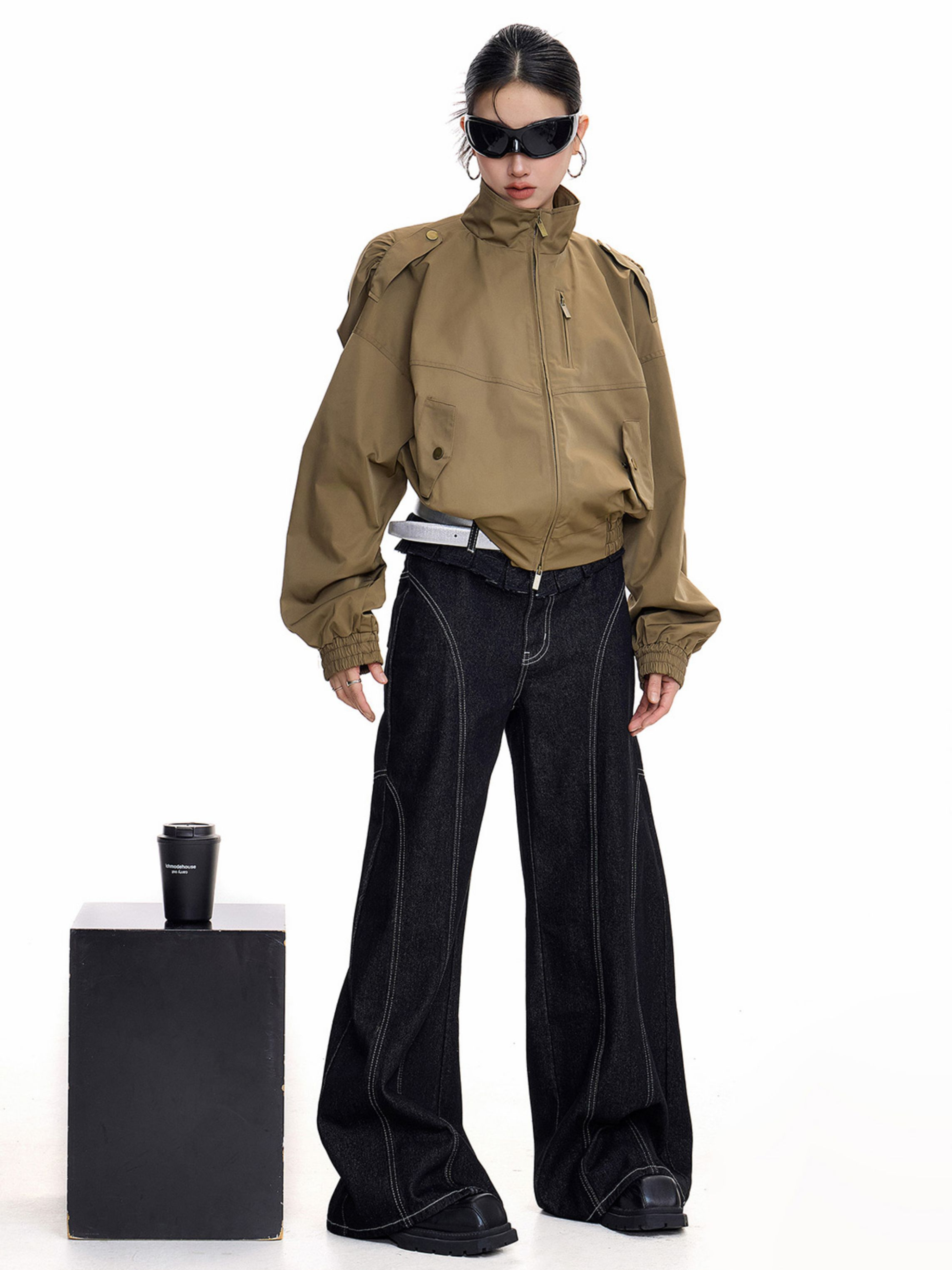 StoneCrate - Women's Stand Collar Short Utility Jacket