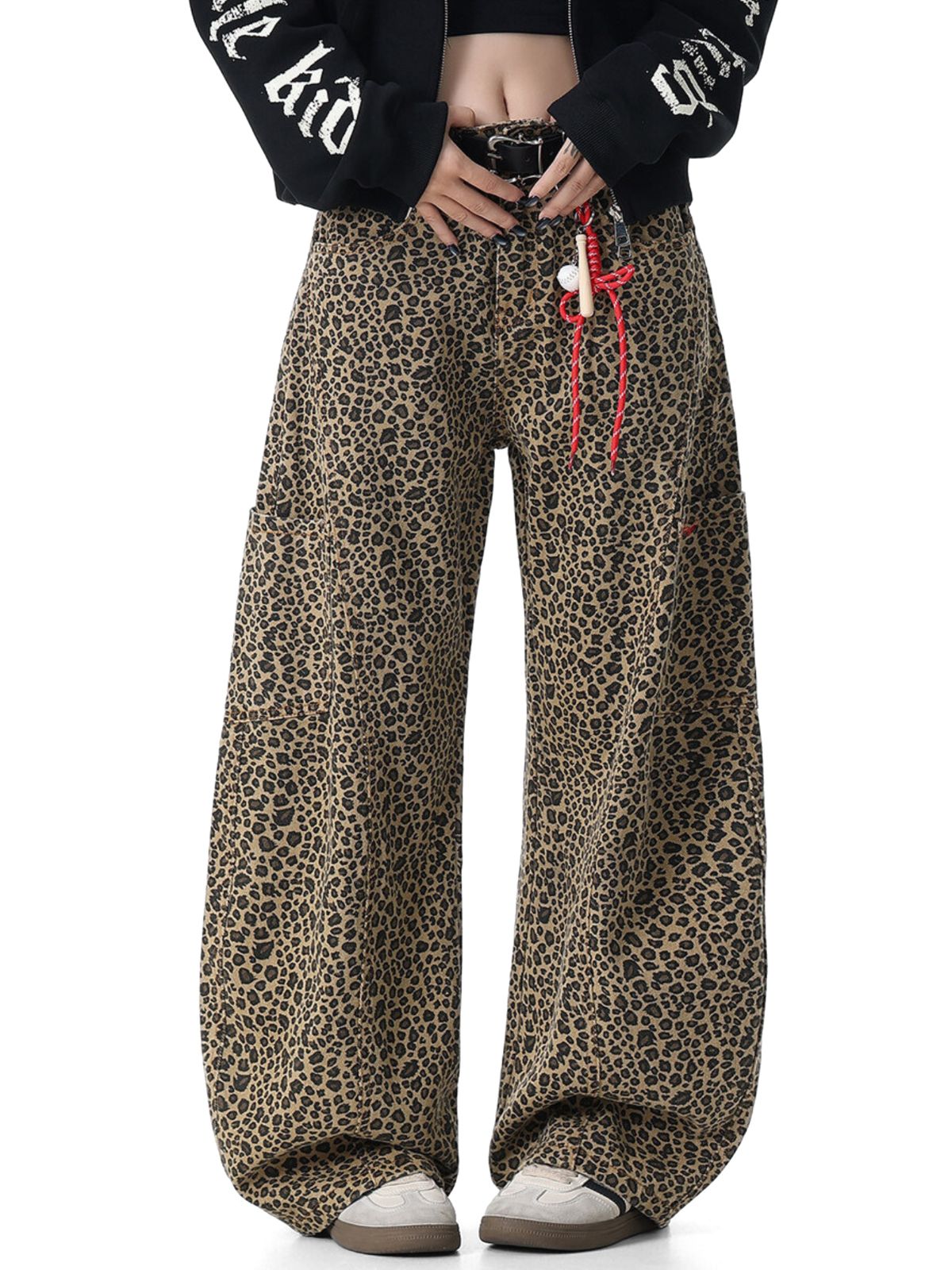 FoxCrate - Unisex Leopard Print Statement Wide-Leg Scimitar Pants