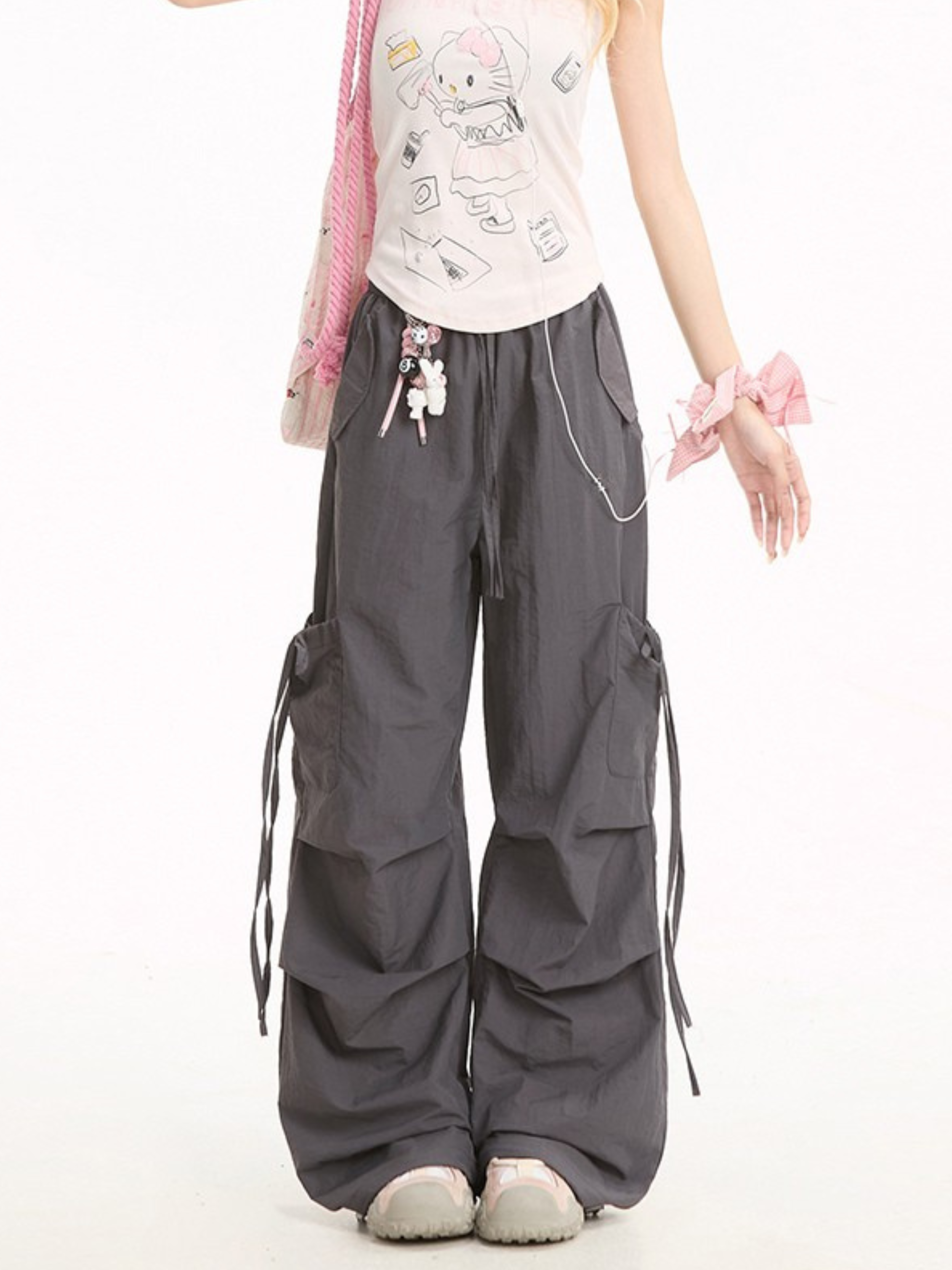 Aquarun - Women's Bow-Tie Strap Pleated Cargo Pants