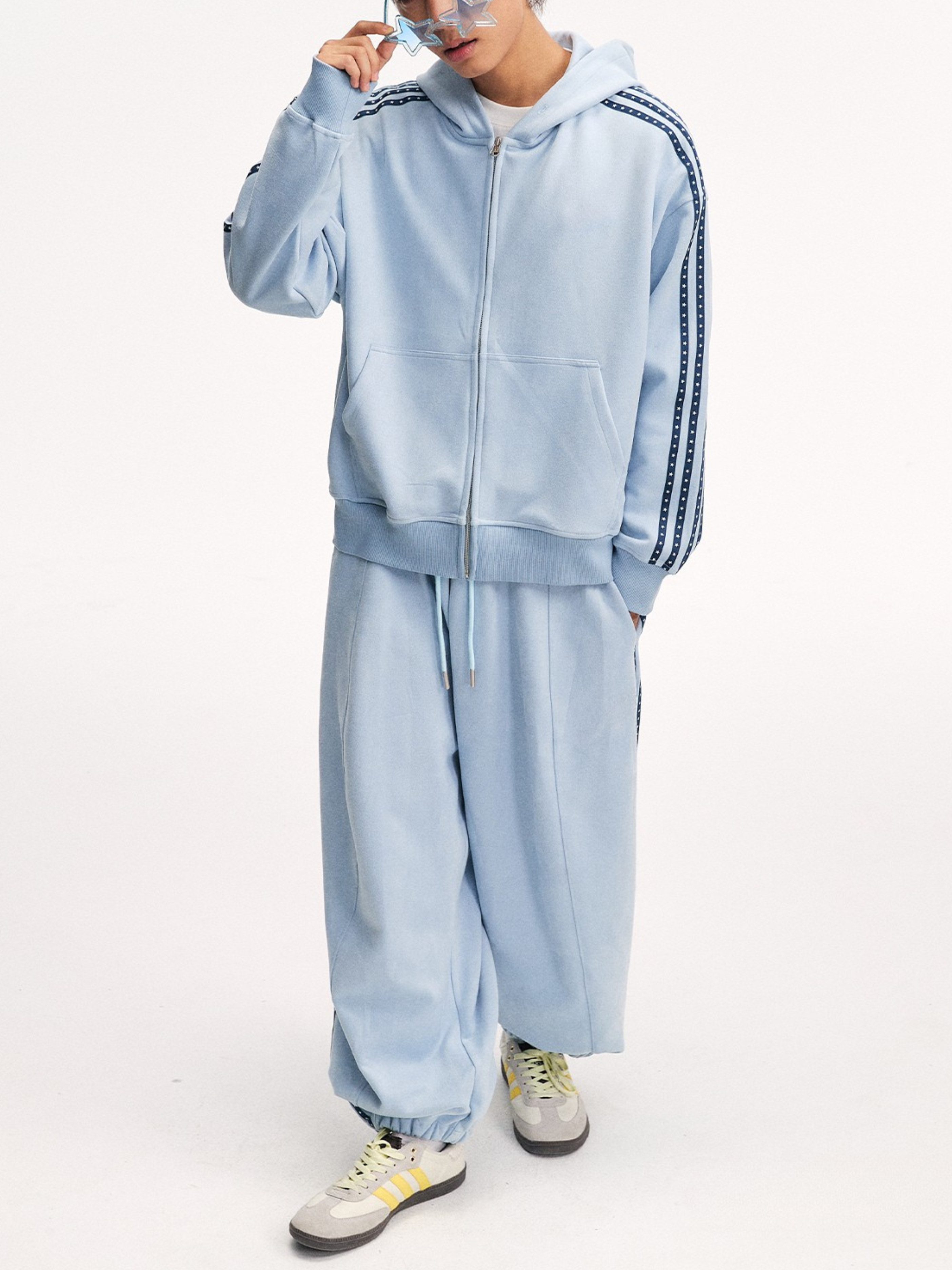 Skyflame - Faux Suede Star Webbing Jogger Pants