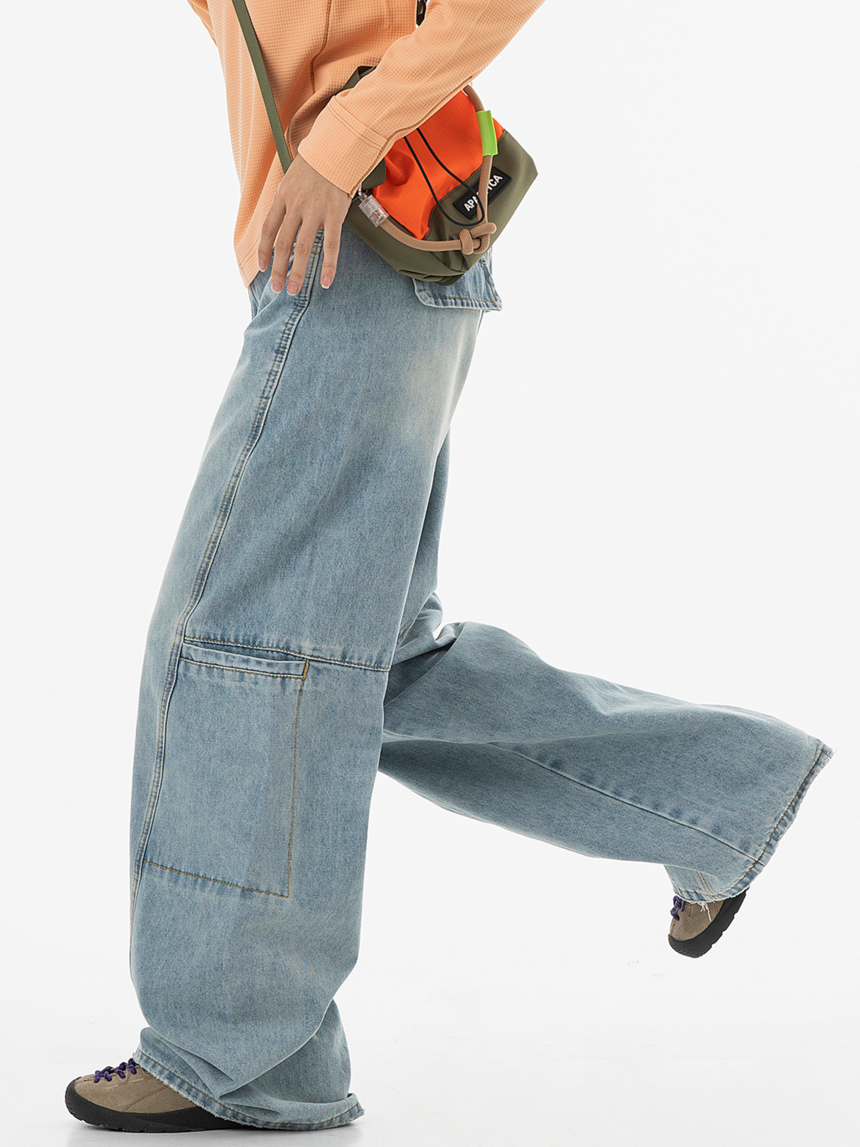 Highreach - Women's Oversized Pocket Straight-Leg Deconstructed Jeans