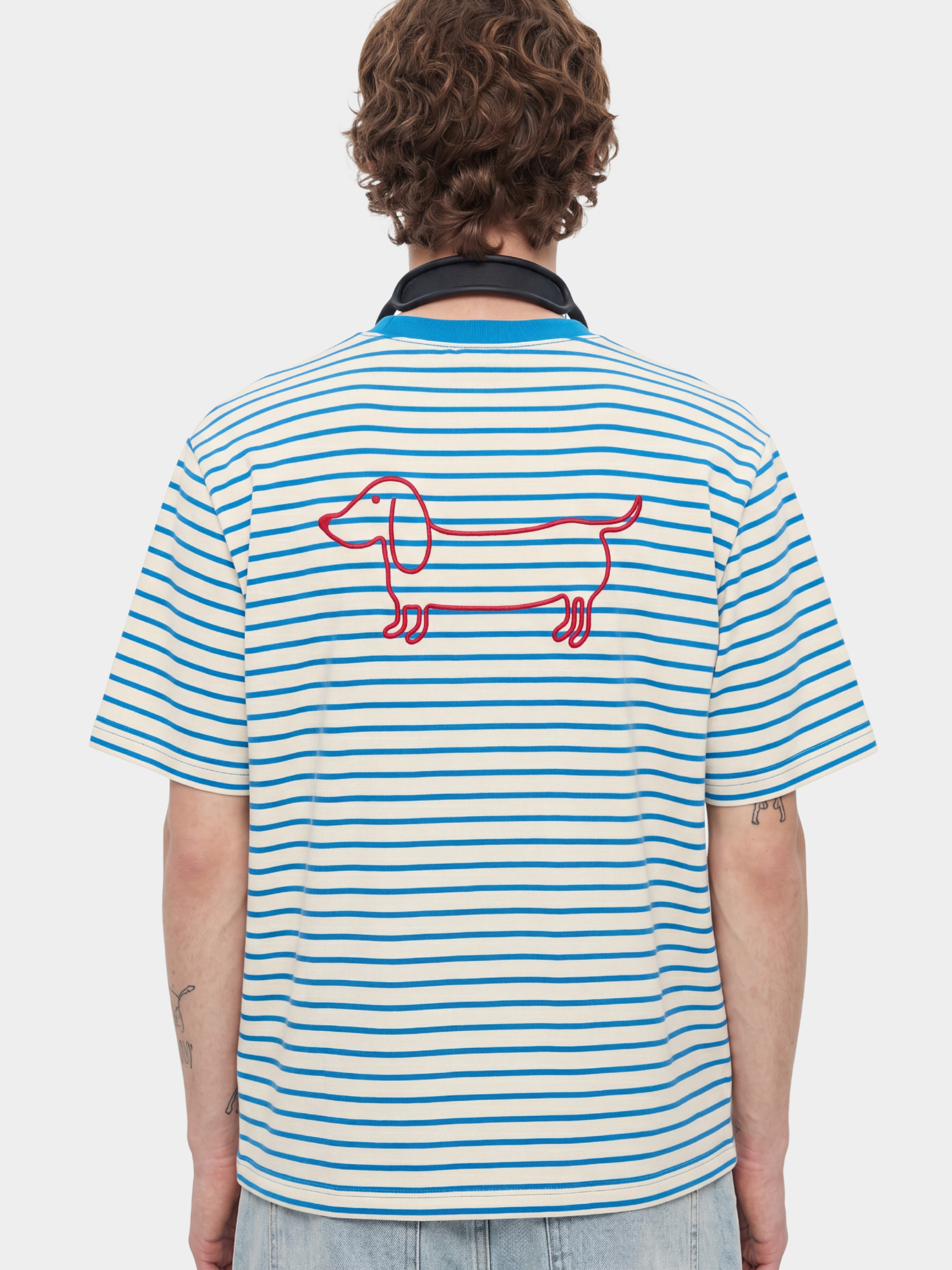 StillCloak - Unisex Striped Embroidered Cotton Relaxed T-Shirt