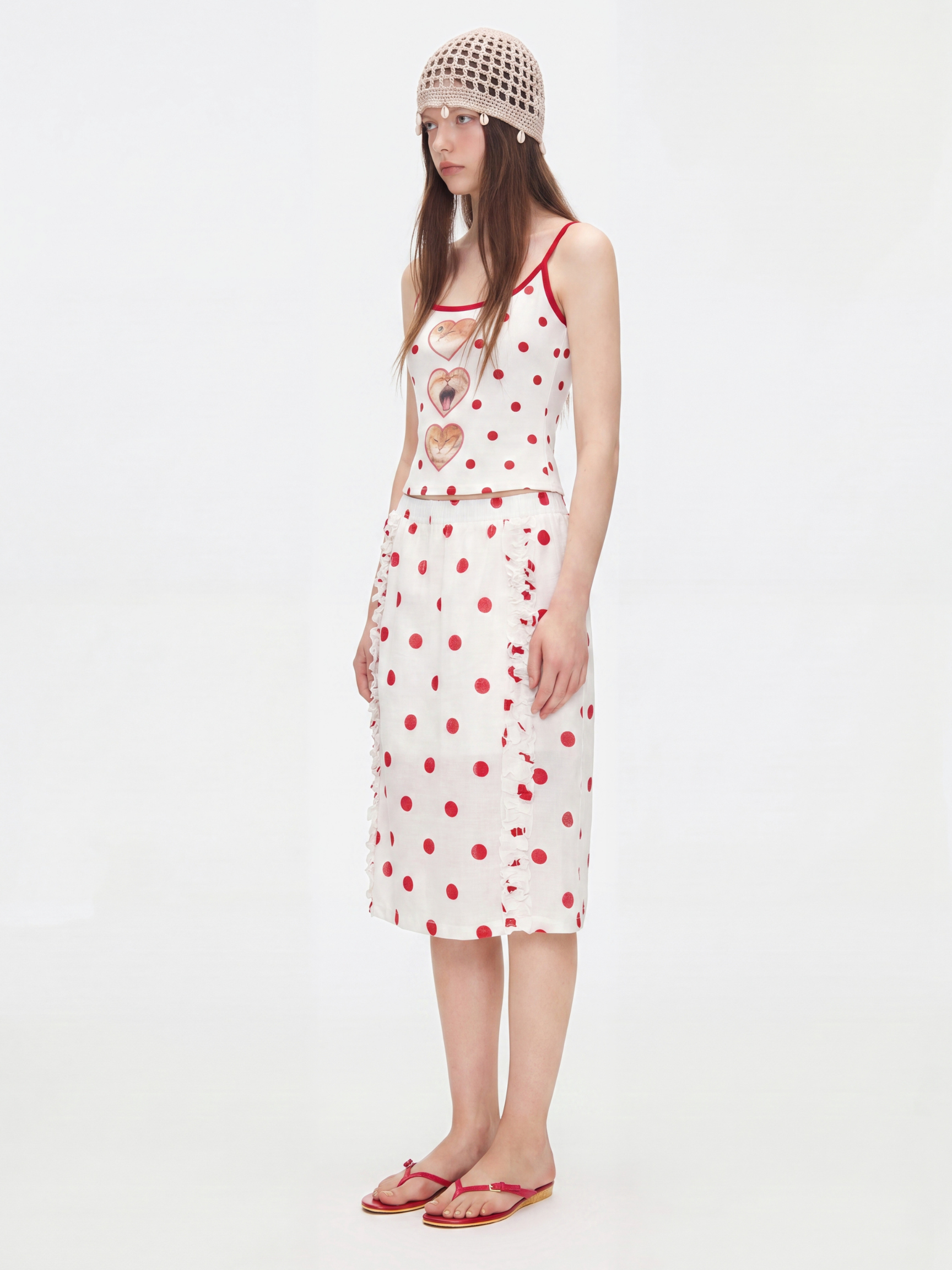 SugarRush - Women's Polka Dot Cat Print Cropped Tank Top