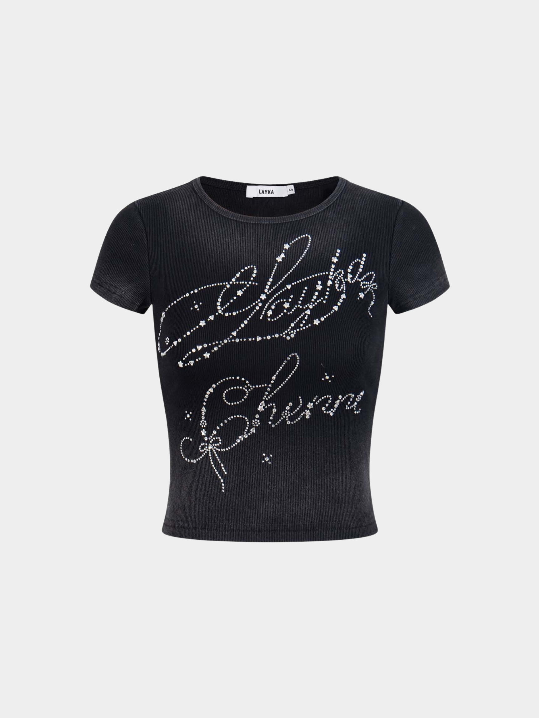 GlitzTee - Women's Gradient Washed Rhinestone Letter Crew Neck Top