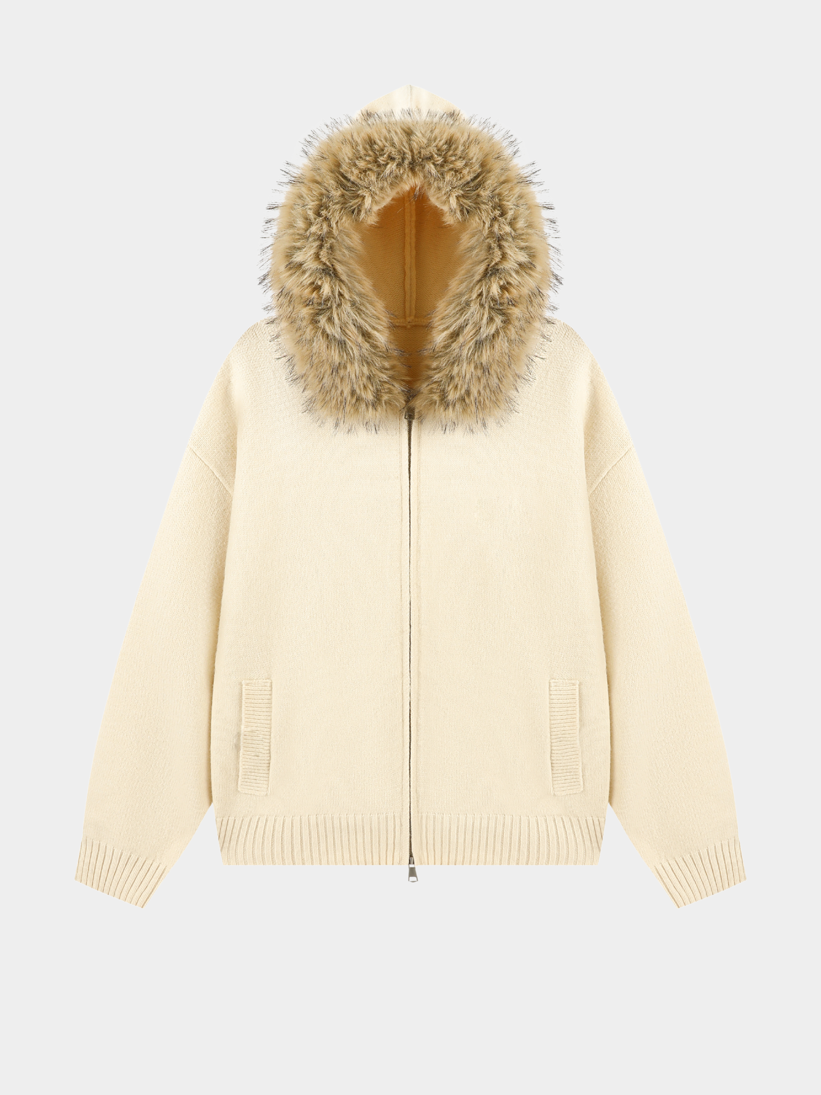 EchoPath - Unisex Solid Color Double Zipper Fur Collar Cardigan Jacket
