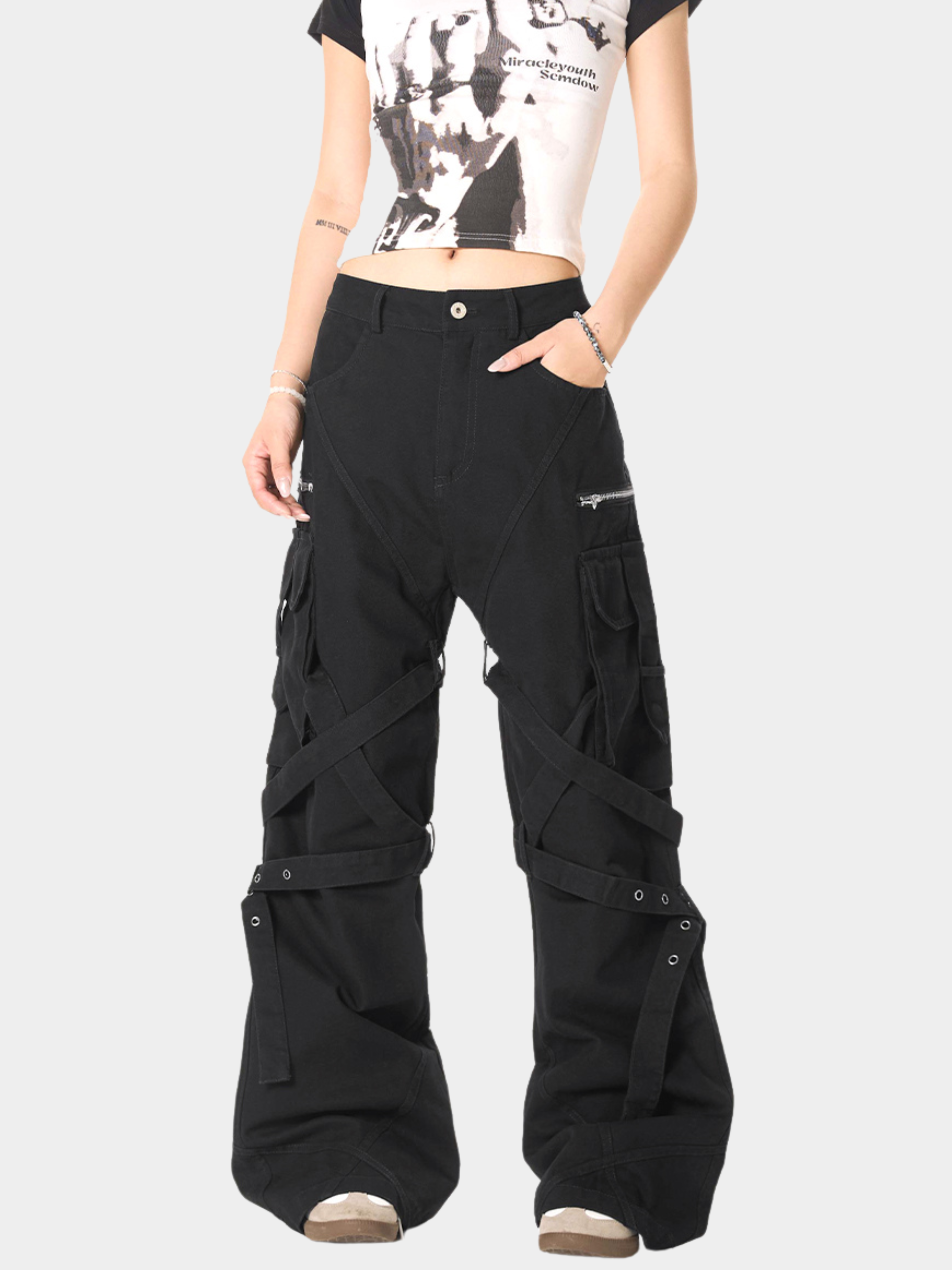 Aquaridge - Women's Strap Detail Tailored Cargo Pants