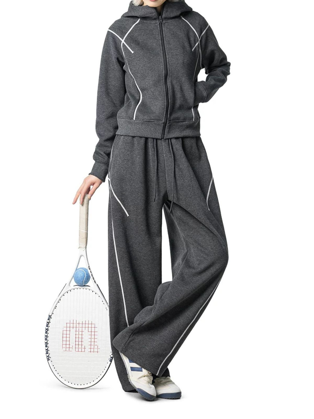 HawkSoar - Women's Contrast-Stitch Cropped Jacket & Wide-Leg Pants Set