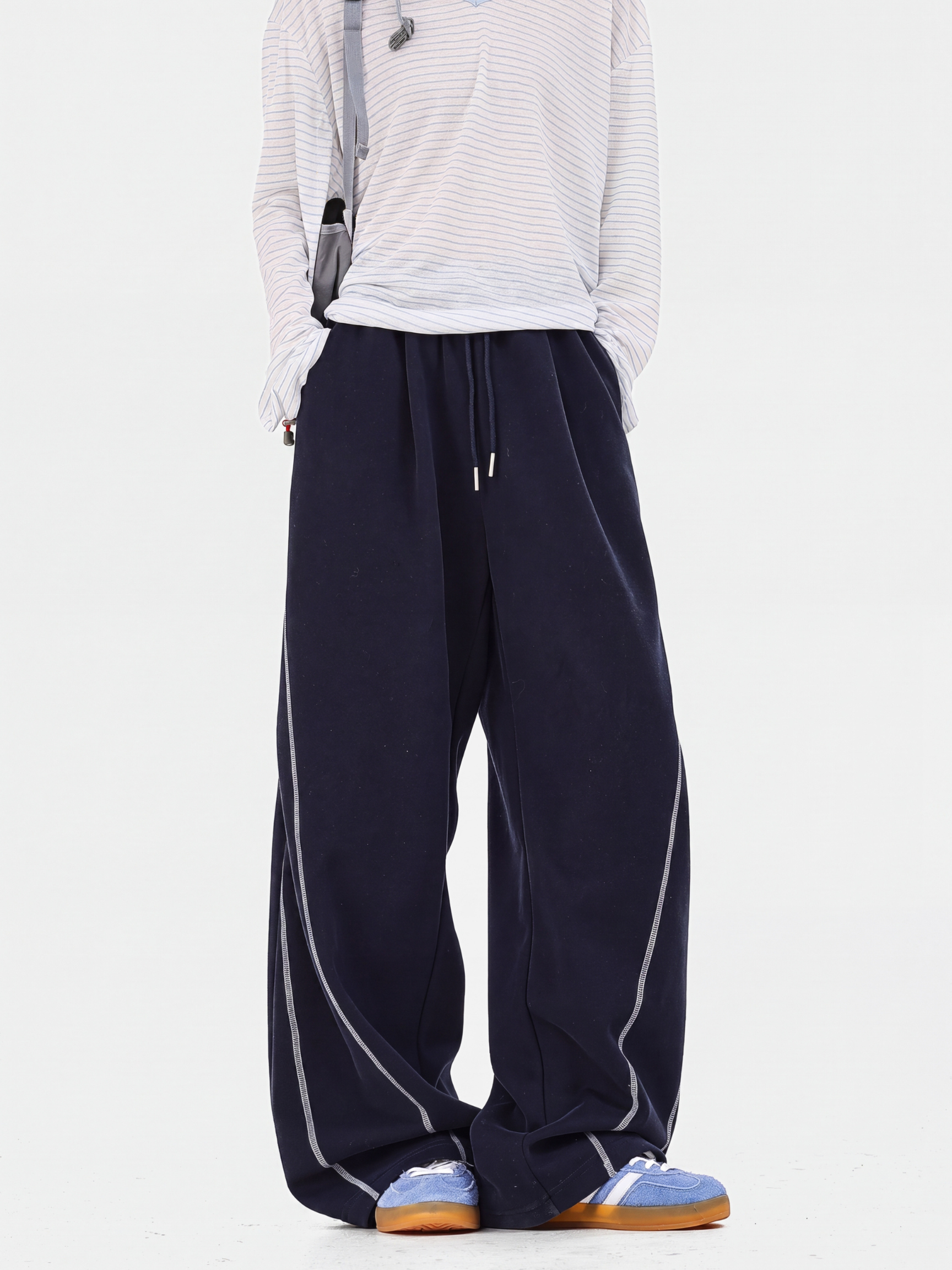 TraceSway - Women's Contrast Stitch Wide-Leg Pants