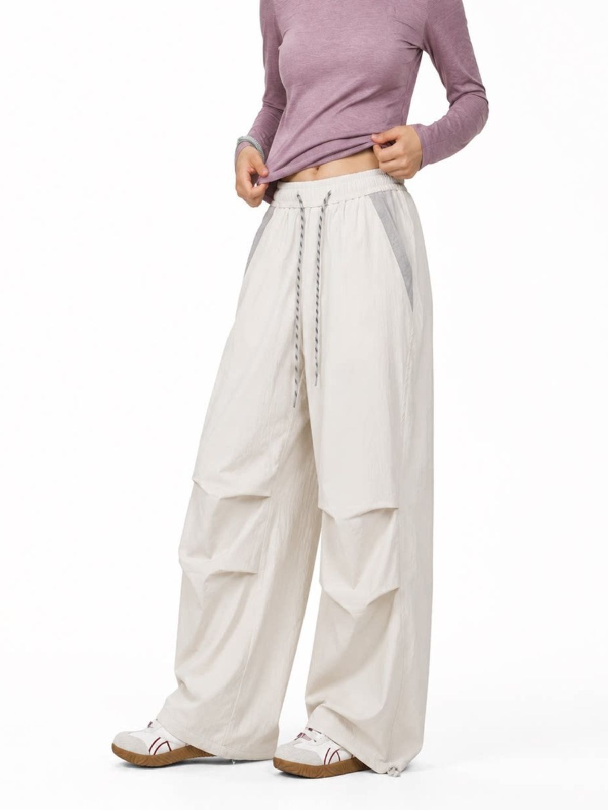 Crestwalk - Women's Geometric Cutline Pleated Paratrooper Pants